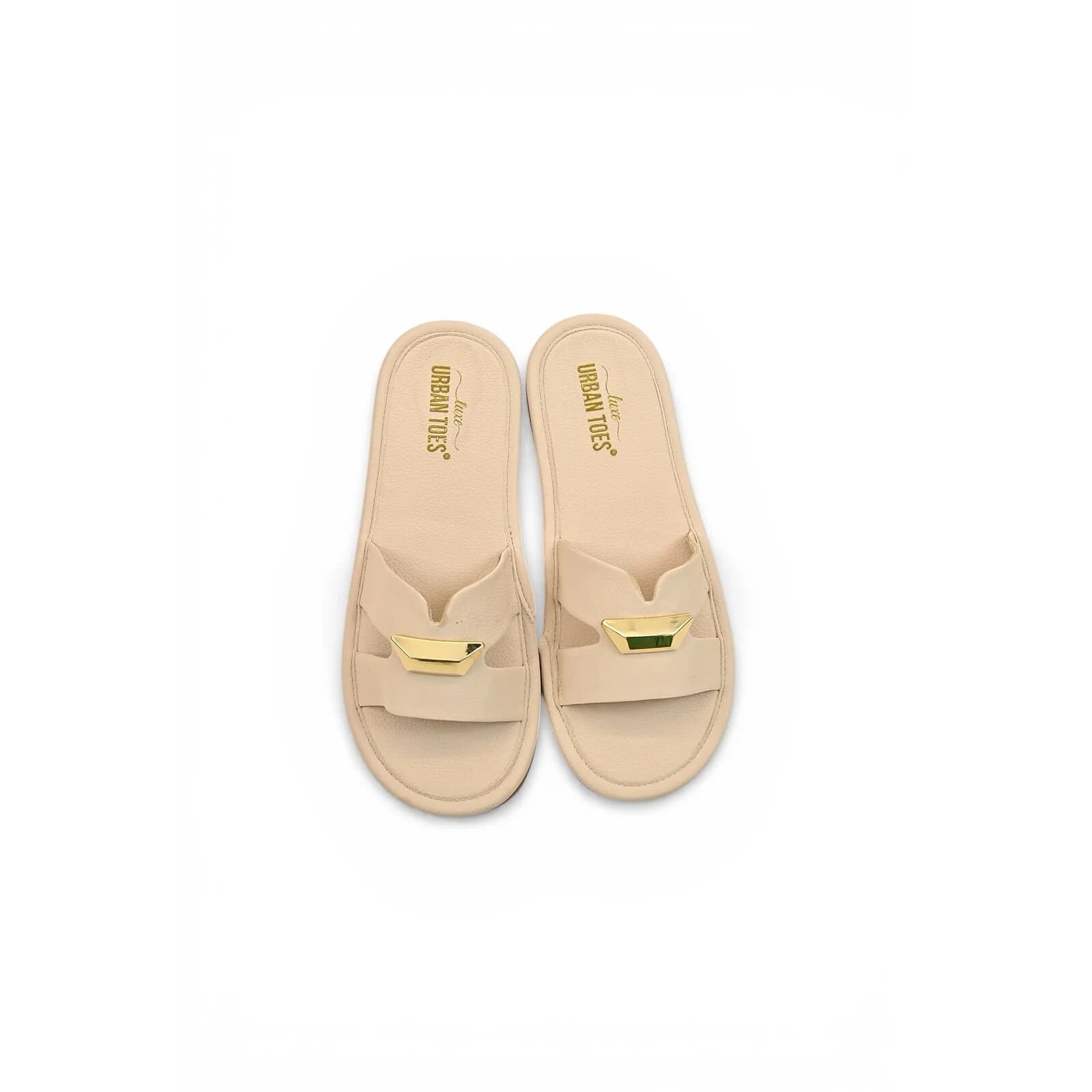 Cream Buckle Flat Slide Sandals Women – Vegan Leather Daily Wear