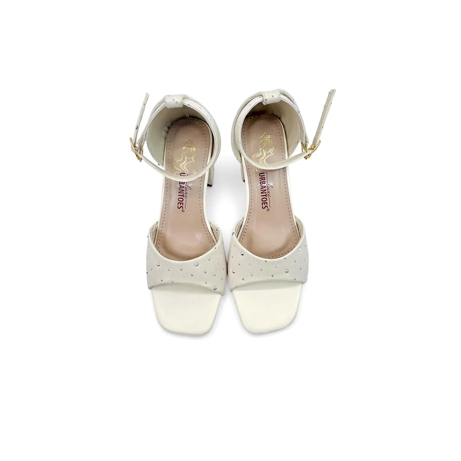 Cream Embellished Bridal Block Heel Sandals for Women – Urbantoes