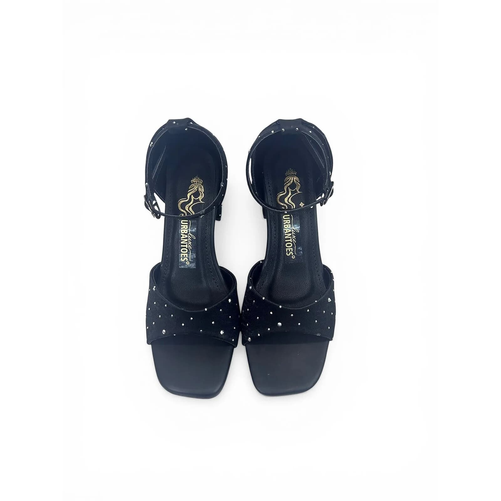 Black Studded Ankle Strap Block Heel Sandals for Women – Urbantoes