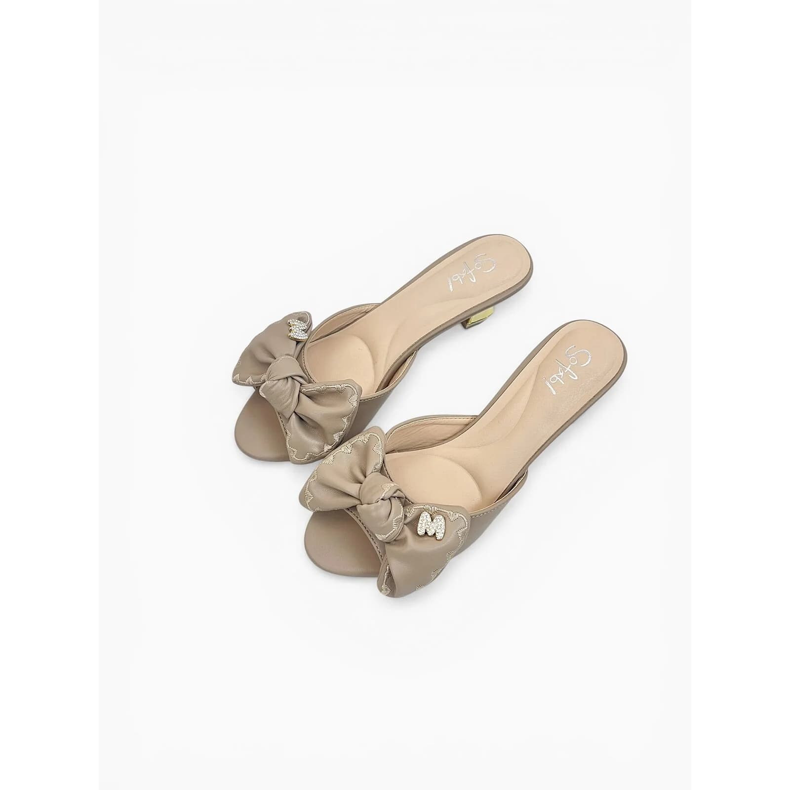 Khakhi Bow Detail Slip-On Statement Heels for Women – Urbantoes India