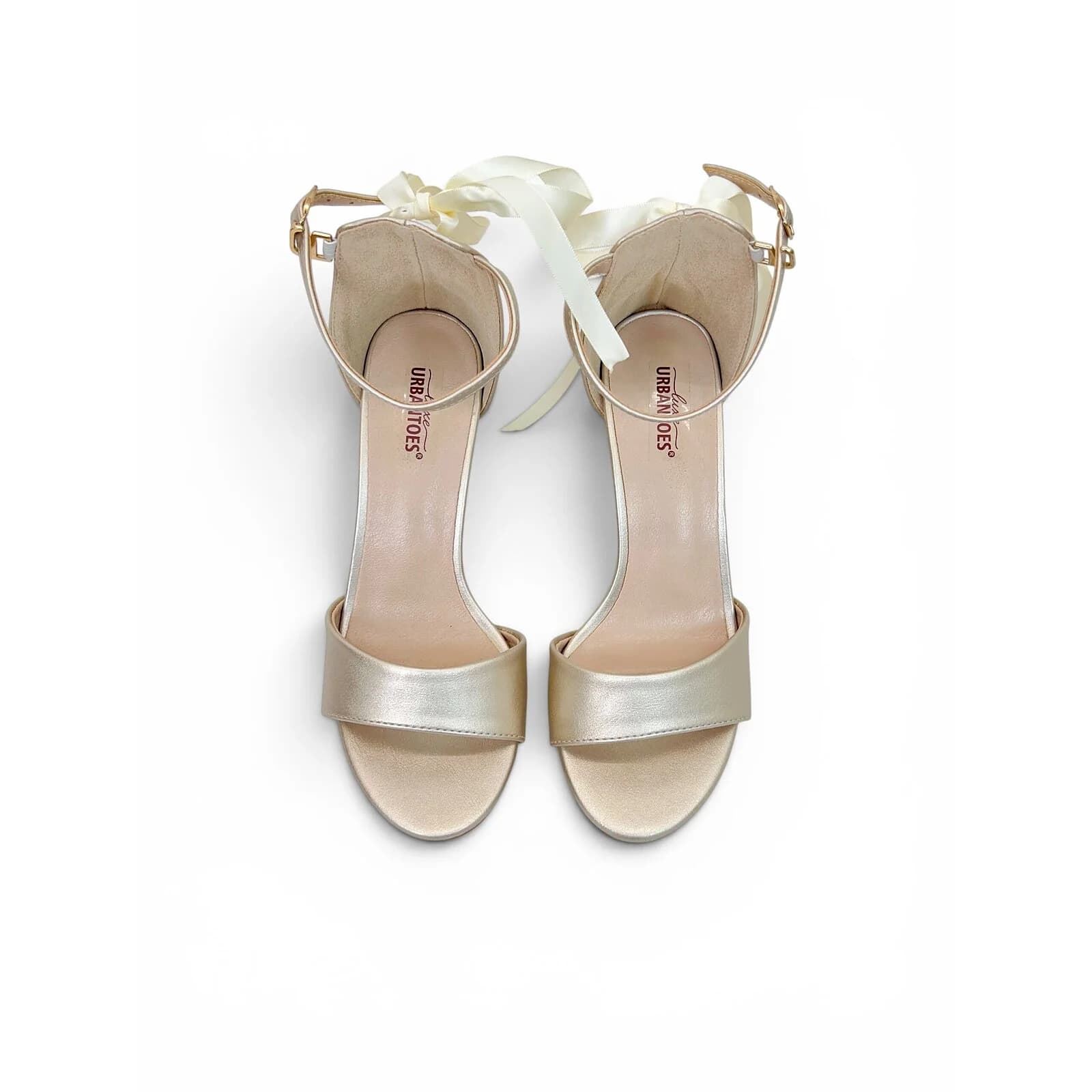 Soft Gold Ribbon Detail Ankle Strap Heels for Women – Urbantoes