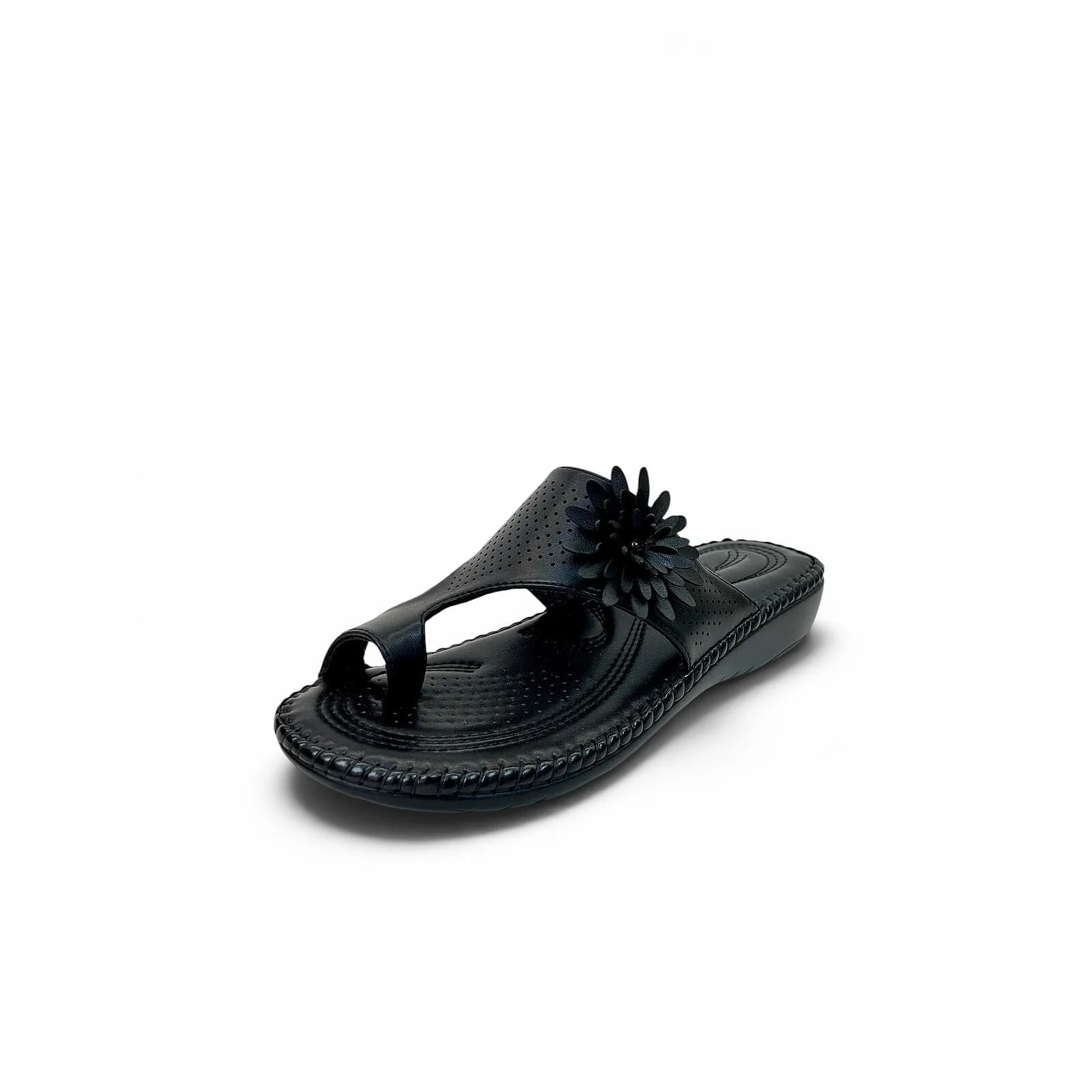 Black Comfort Toe Ring Sandals for Women with Floral Detail | Urbantoes