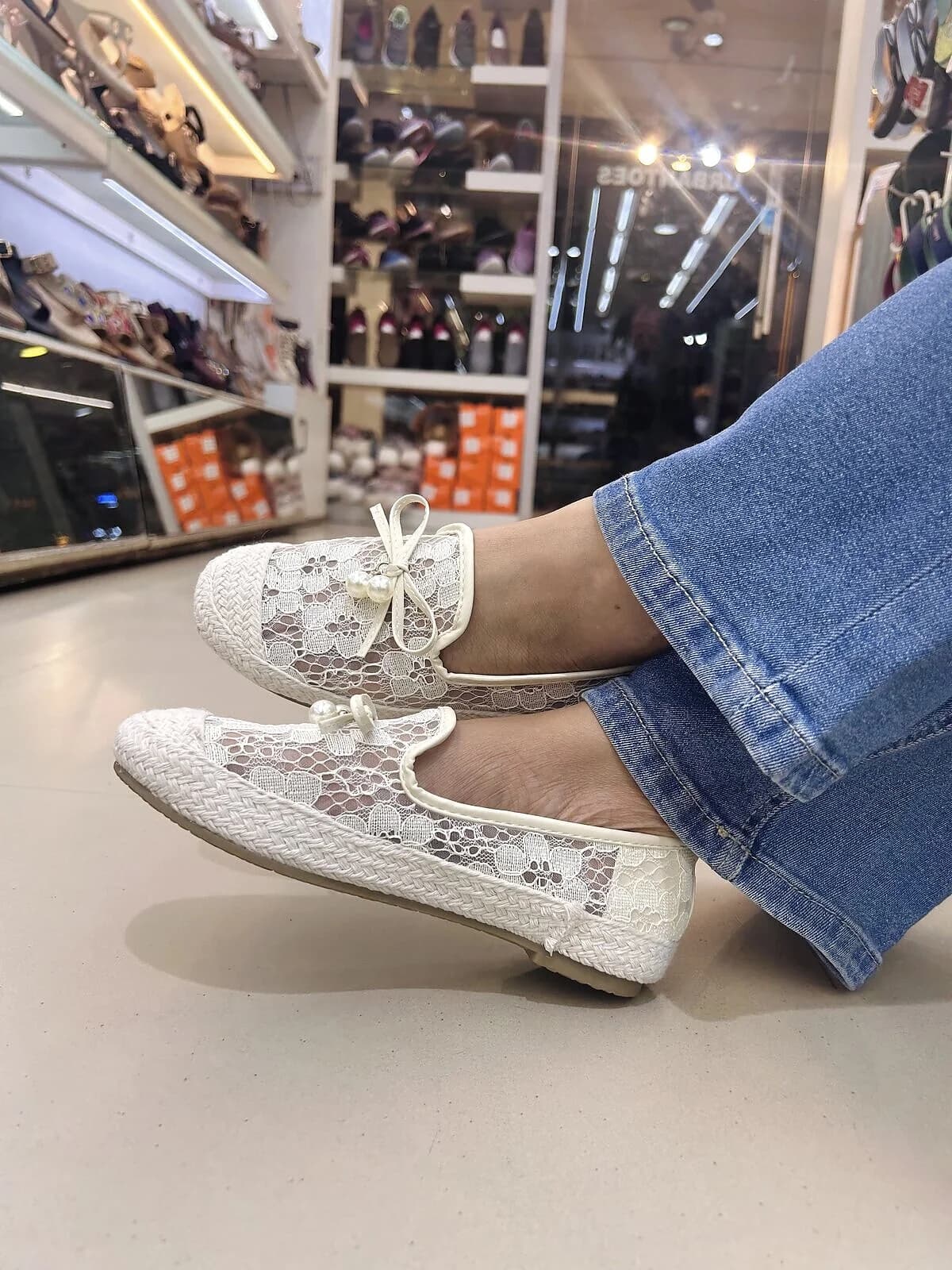 Cream Lace Espadrille Flats for Women-URBANTOES