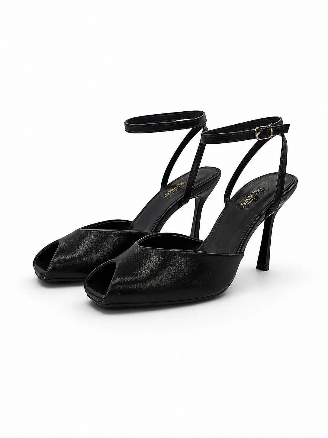 Black Peep Toe Heels for Women with Ankle Strap | UrbanToes