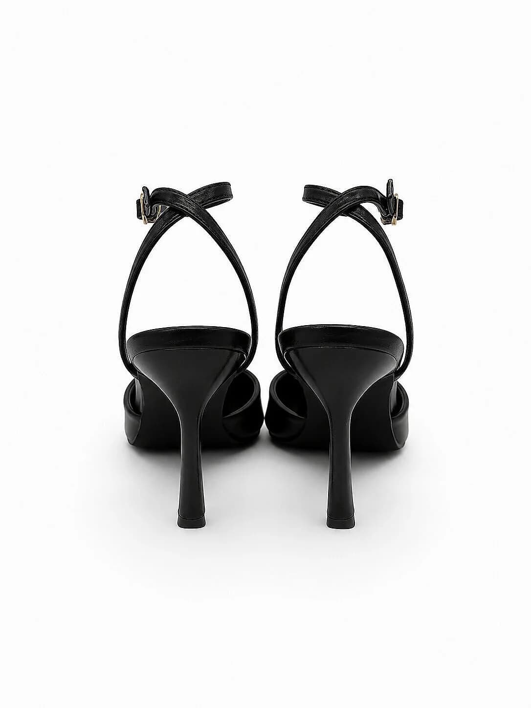 Black Peep Toe Heels for Women with Ankle Strap | UrbanToes
