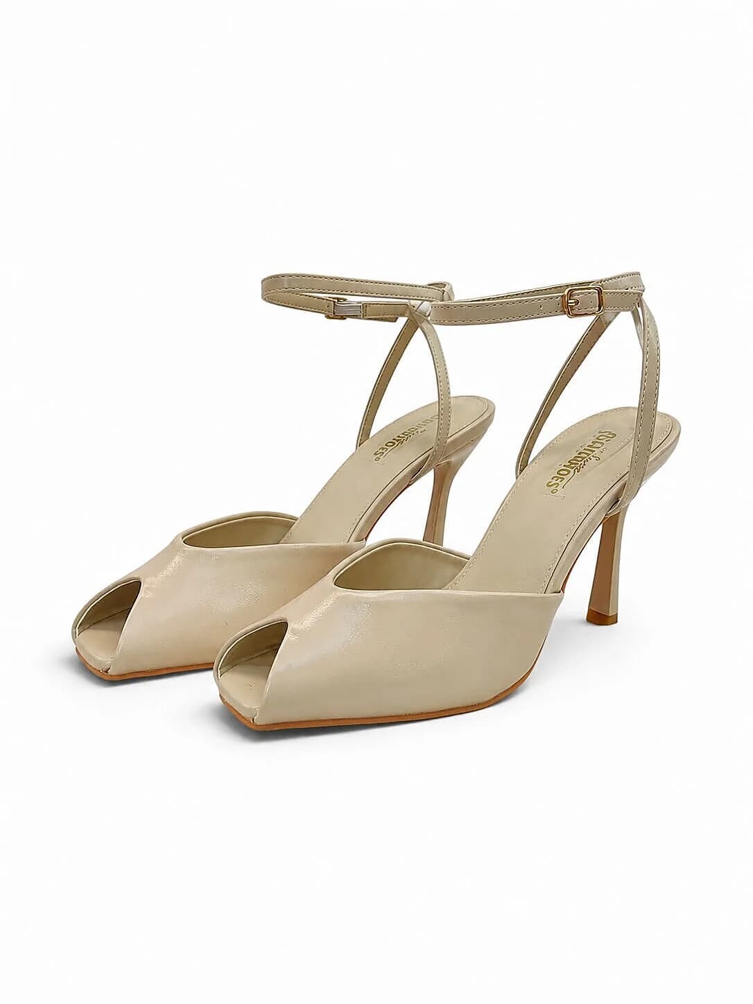 Cream Peep Toe Heels for Women with Ankle Strap | UrbanToes