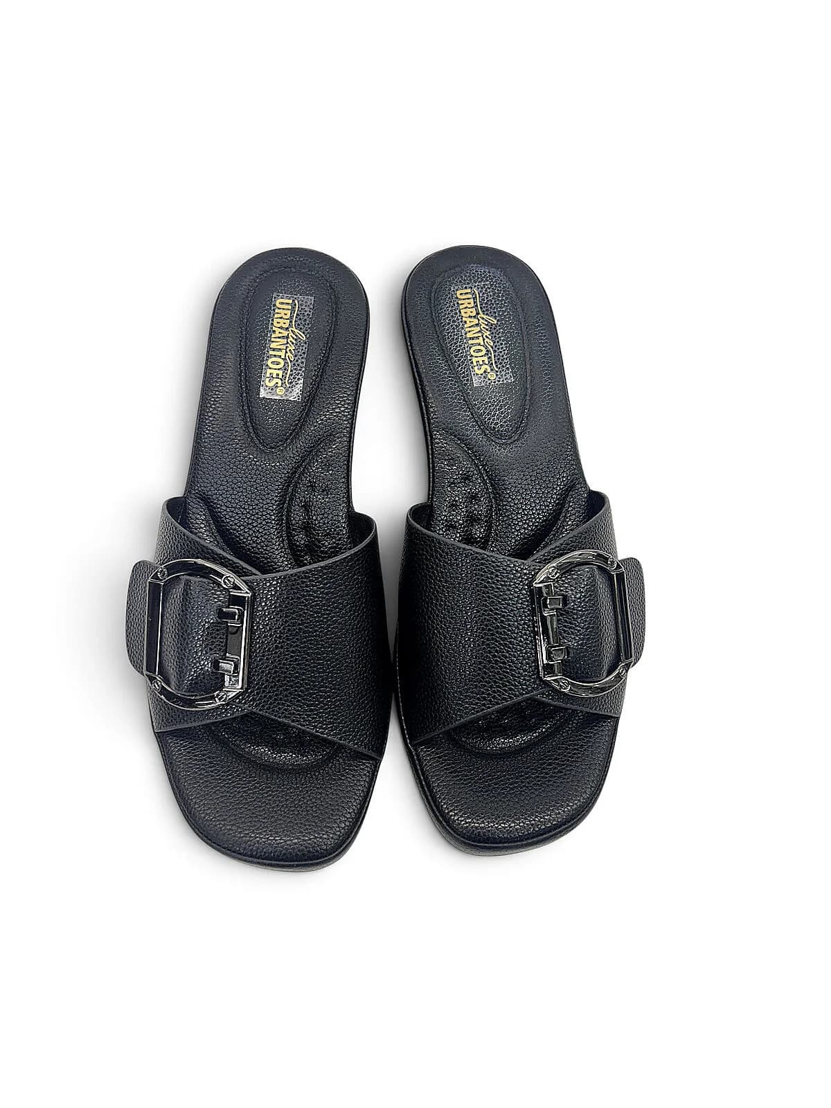 Black Wedge Sandals for Women Daily Wear with Buckle | UrbanToes