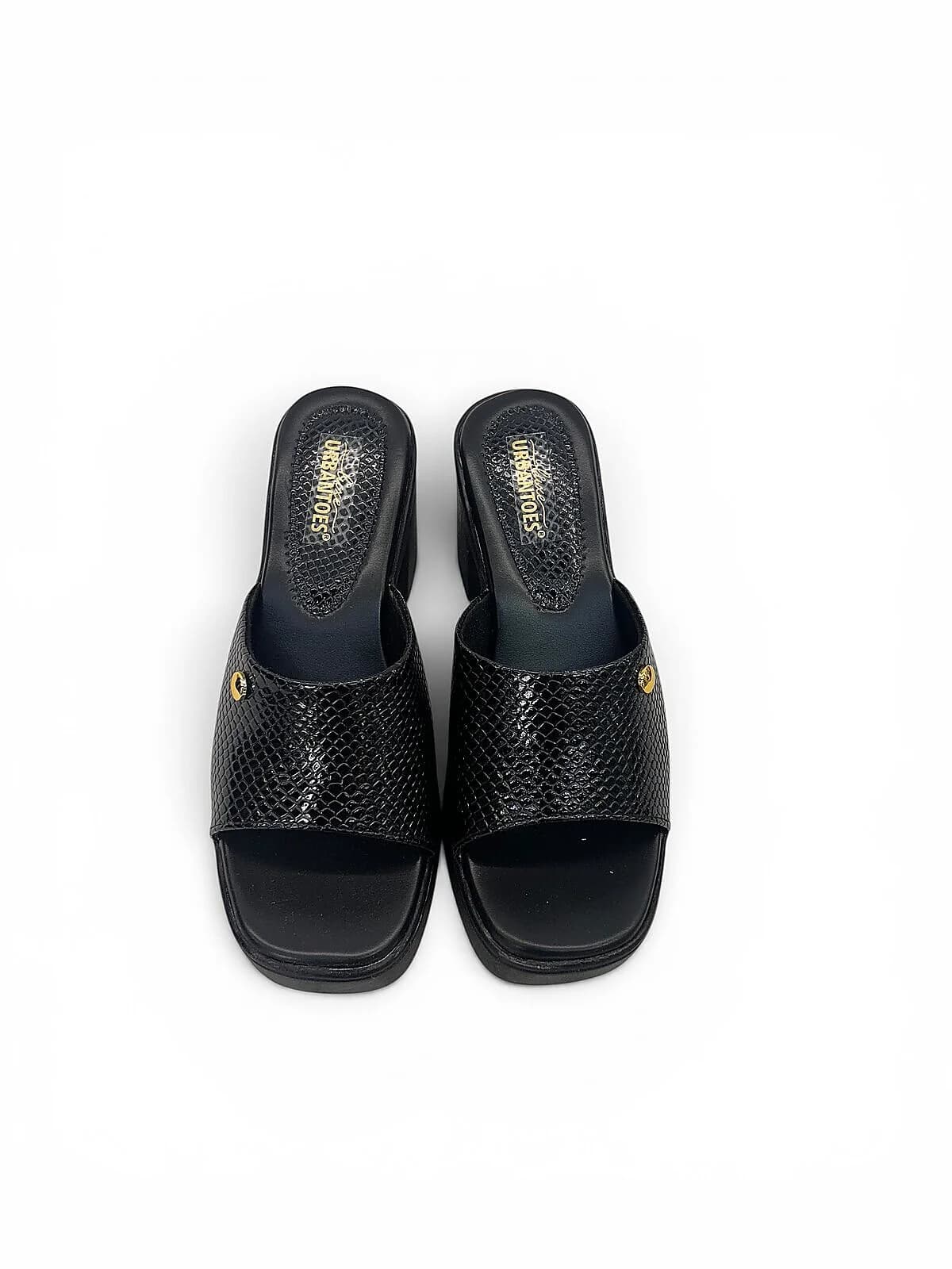 Black Platform Block Heel Mules for Women | UrbanToes