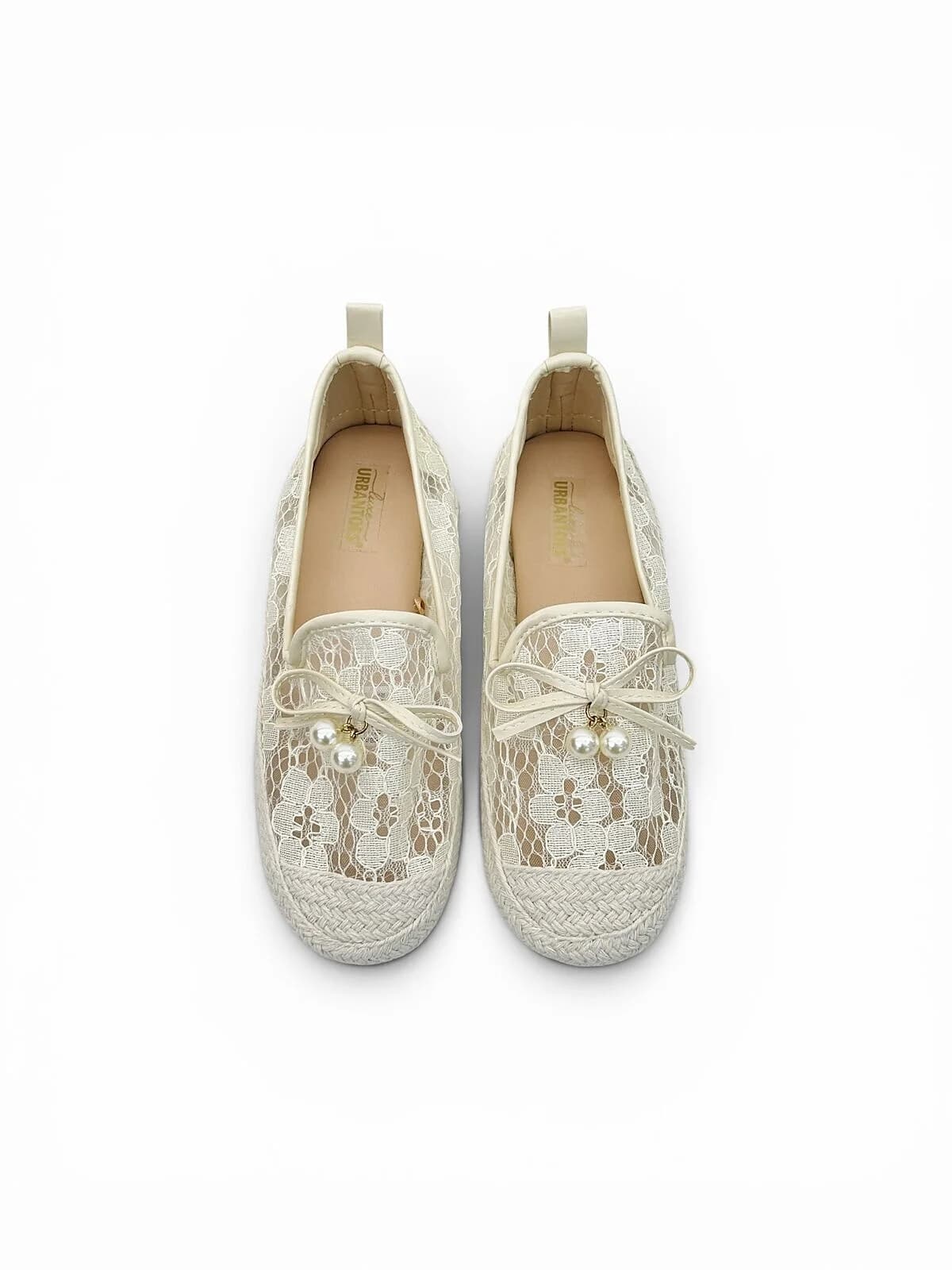 Cream Lace Espadrille Flats for Women-URBANTOES