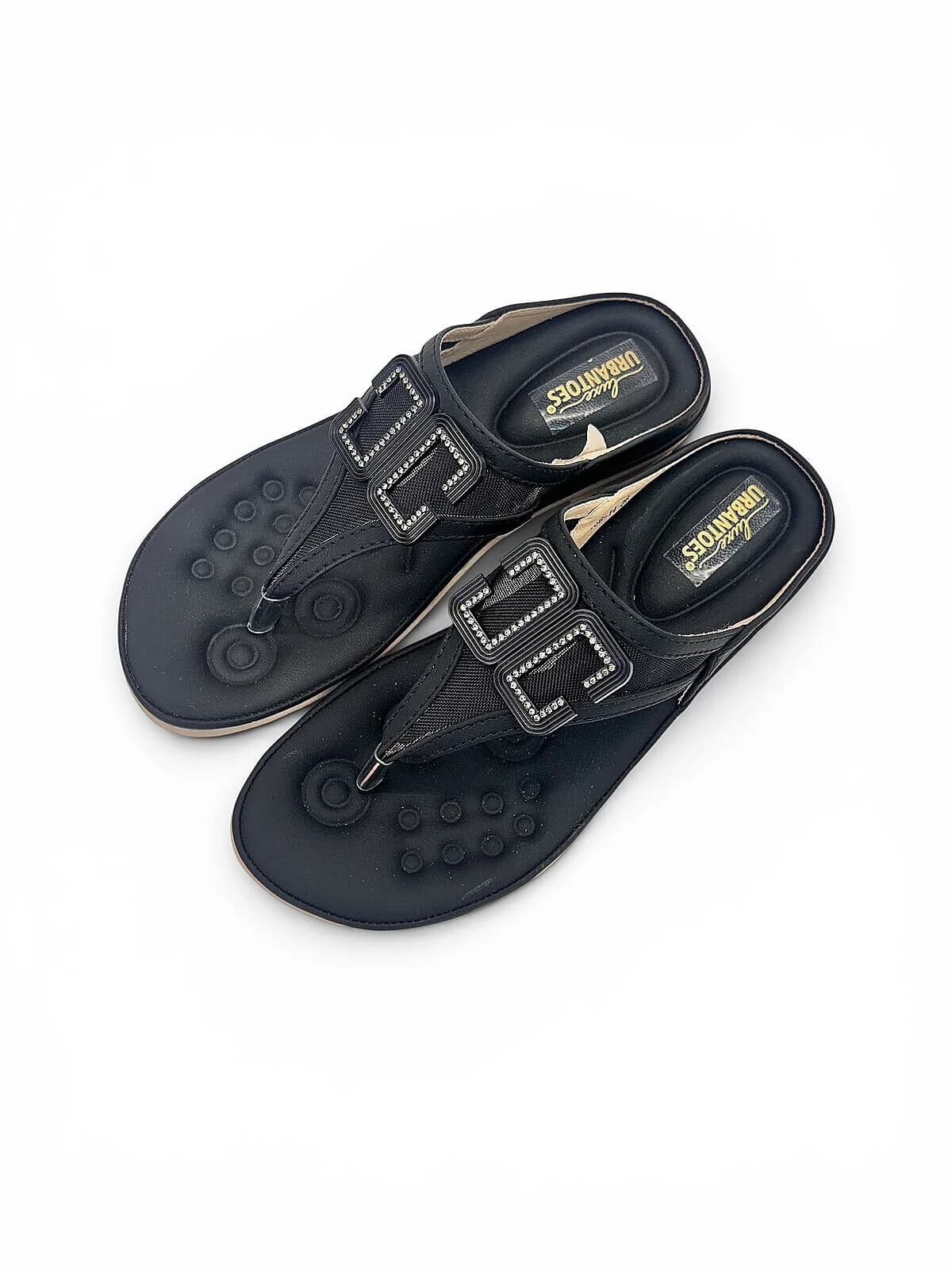 Black Wedge Toe-Post Sandals for Women