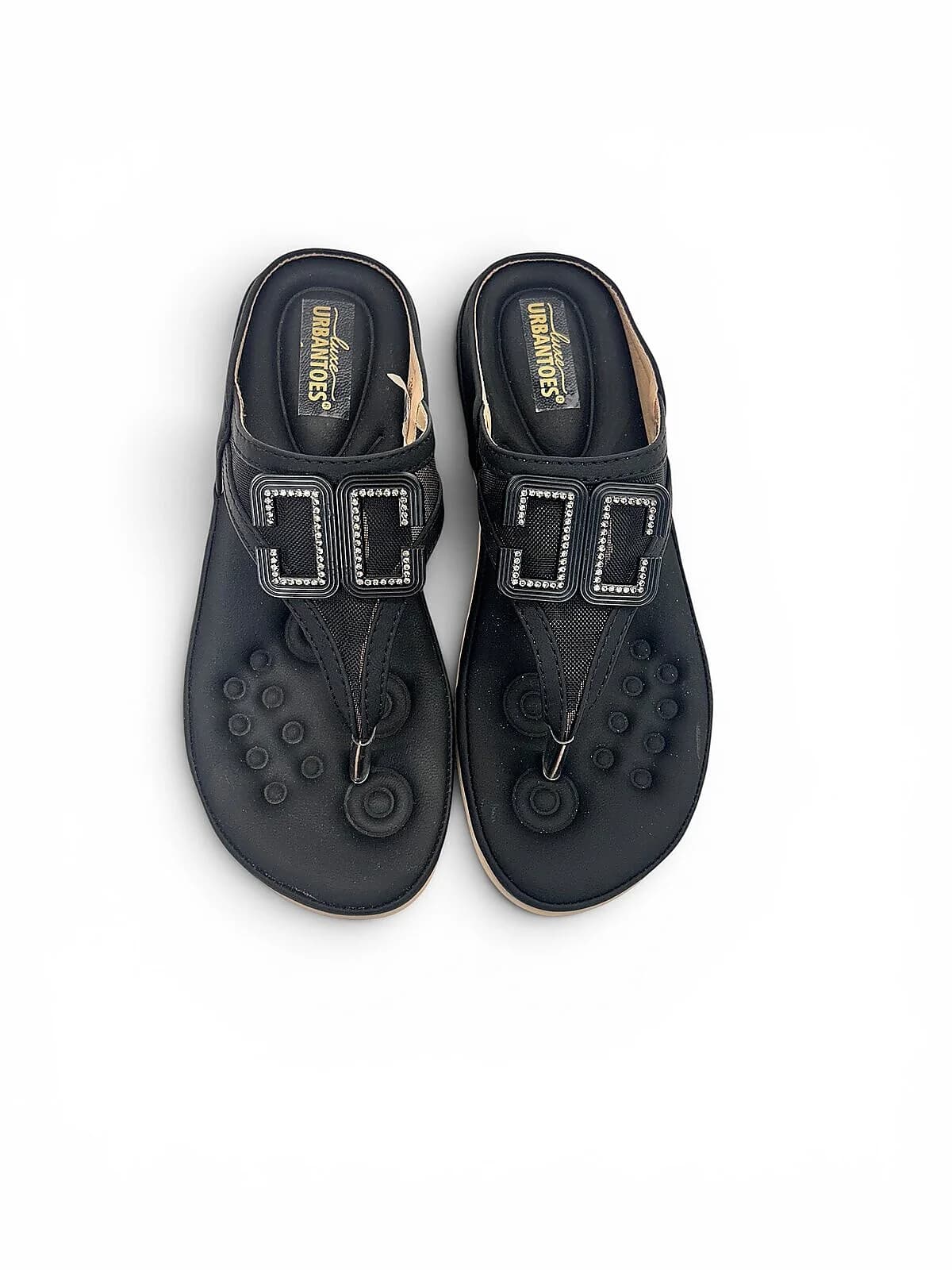 Black Wedge Toe-Post Sandals for Women