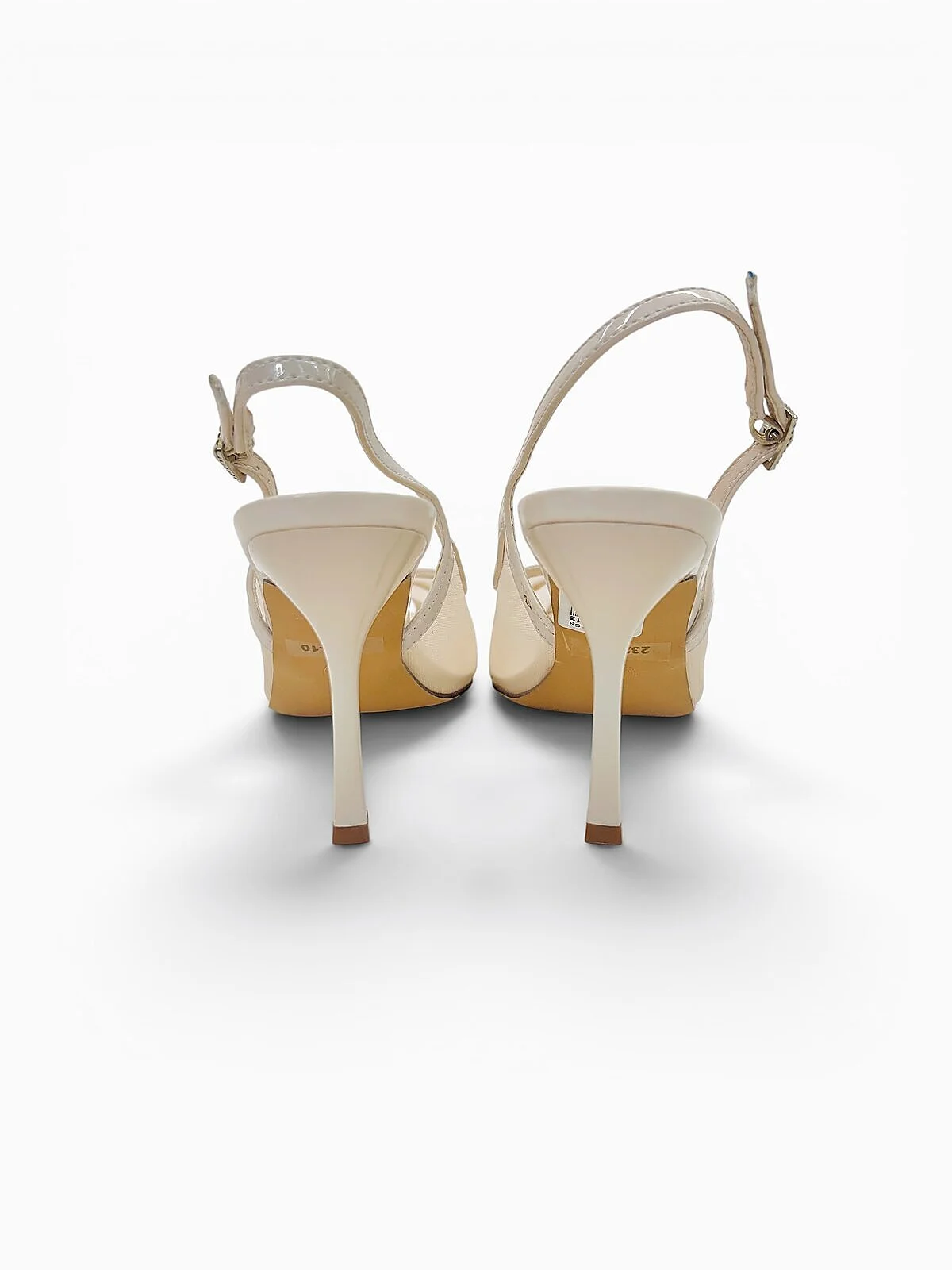 Off White Mesh Slingback Heels for Women with Pointed Toe | UrbanToes
