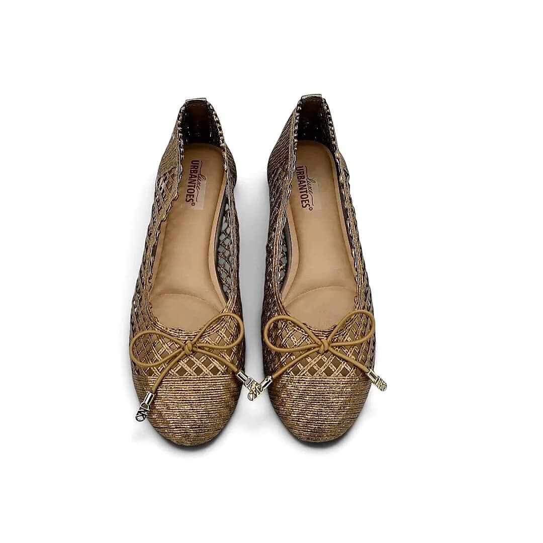 Bronze Woven Bow Detail Ballet Flats for Women
