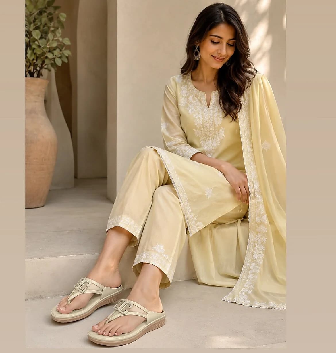 Beige Platform Toe-Post Sandals for Women