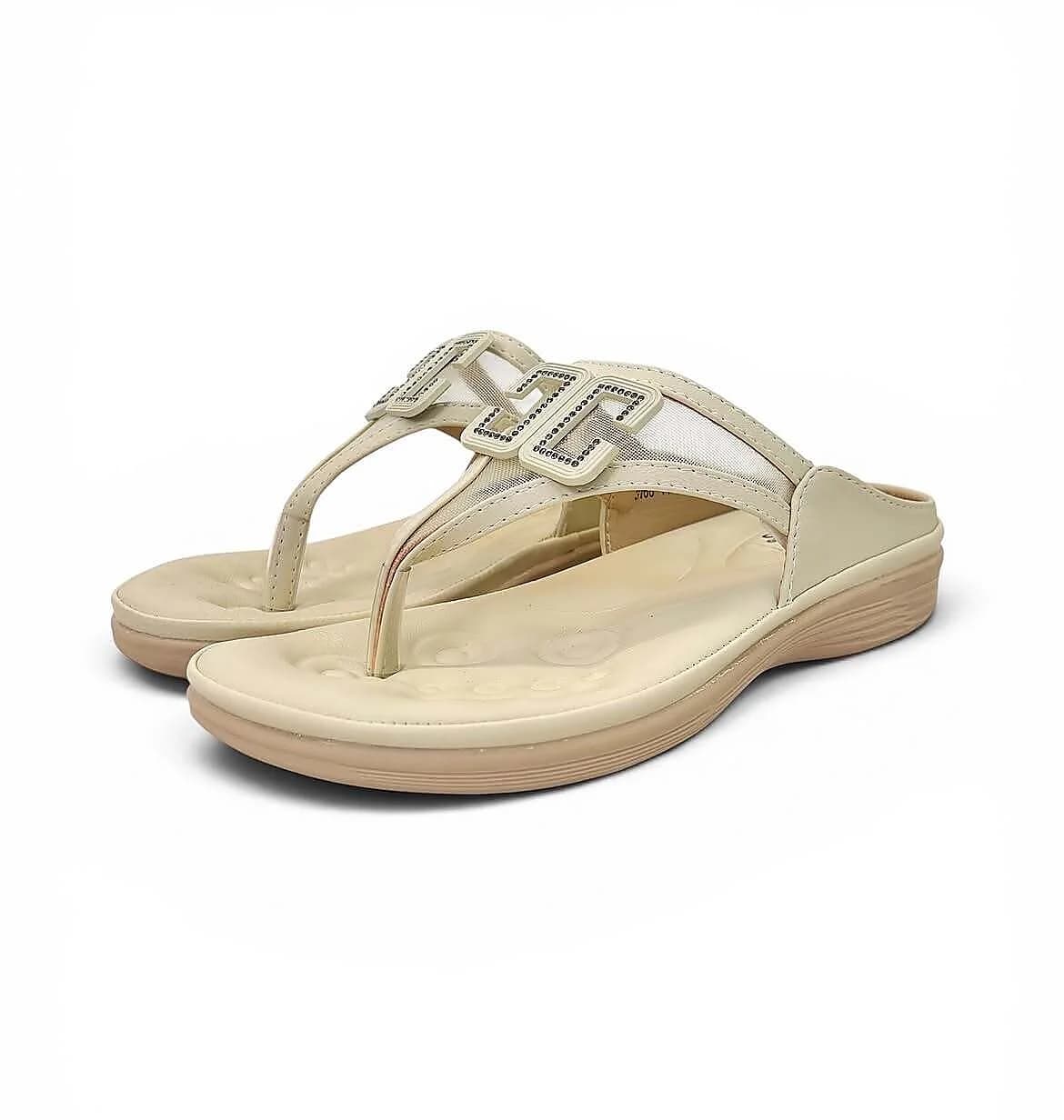 Beige Platform Toe-Post Sandals for Women