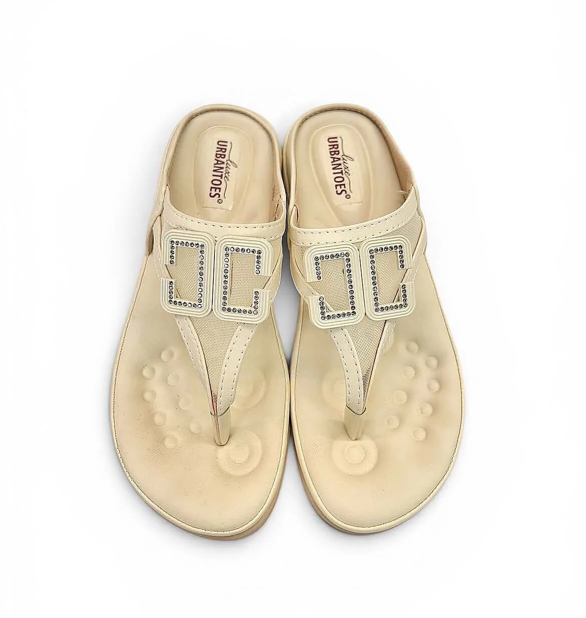Beige Platform Toe-Post Sandals for Women