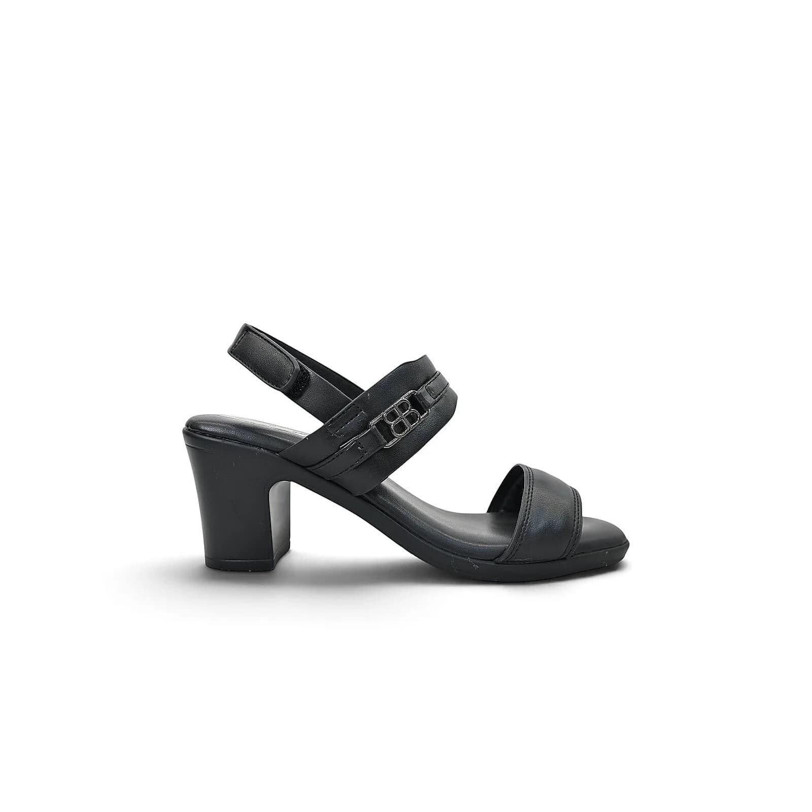 Black Block Heel Sandals with Buckle Detail for Women