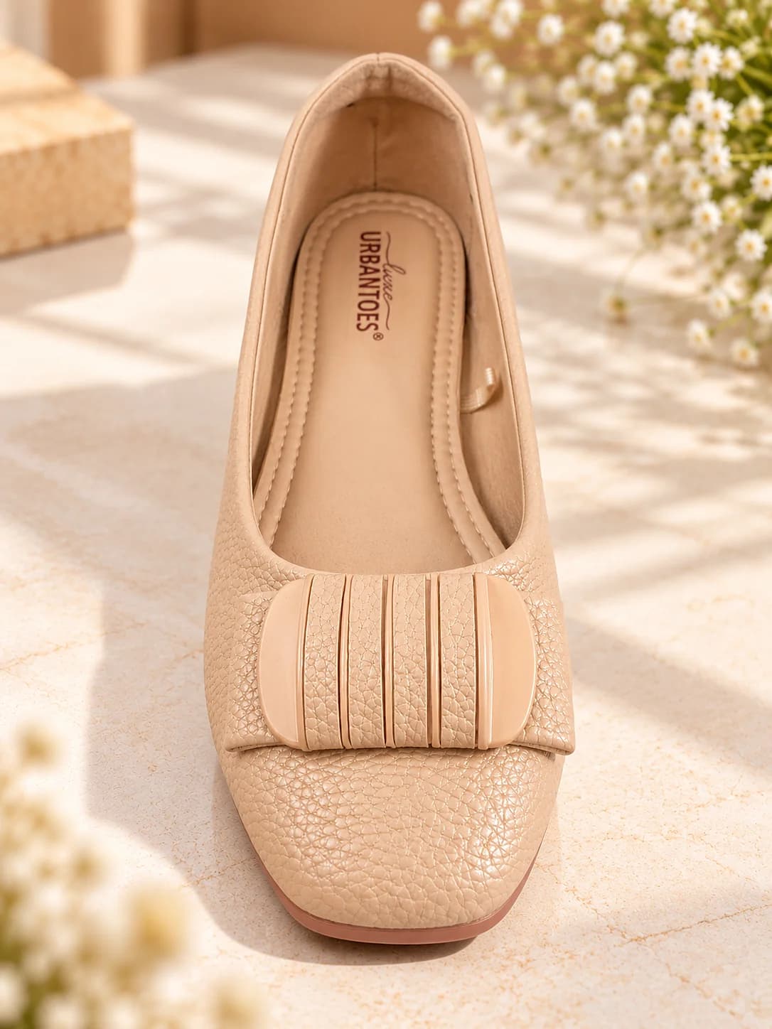 Women’s Beige Wedge Ballet Flats with Textured Finish