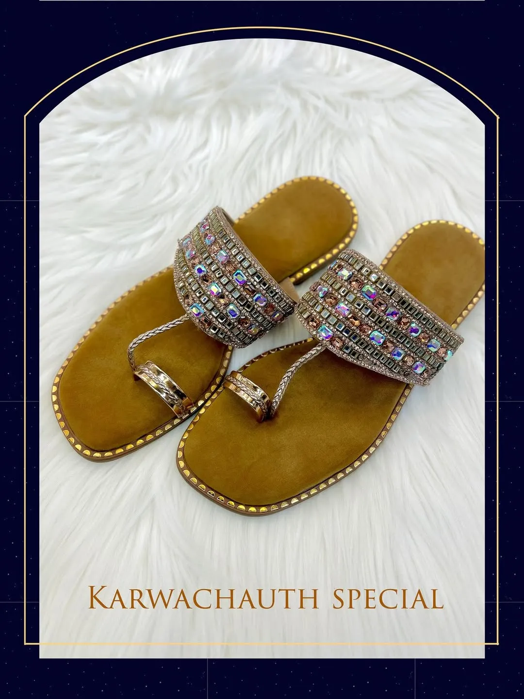 Urbantoes Royal Rose Gold Mosaic Kolhapuri Flats â Jeweled T-Strap Ethnic Sandals - UrbanToes