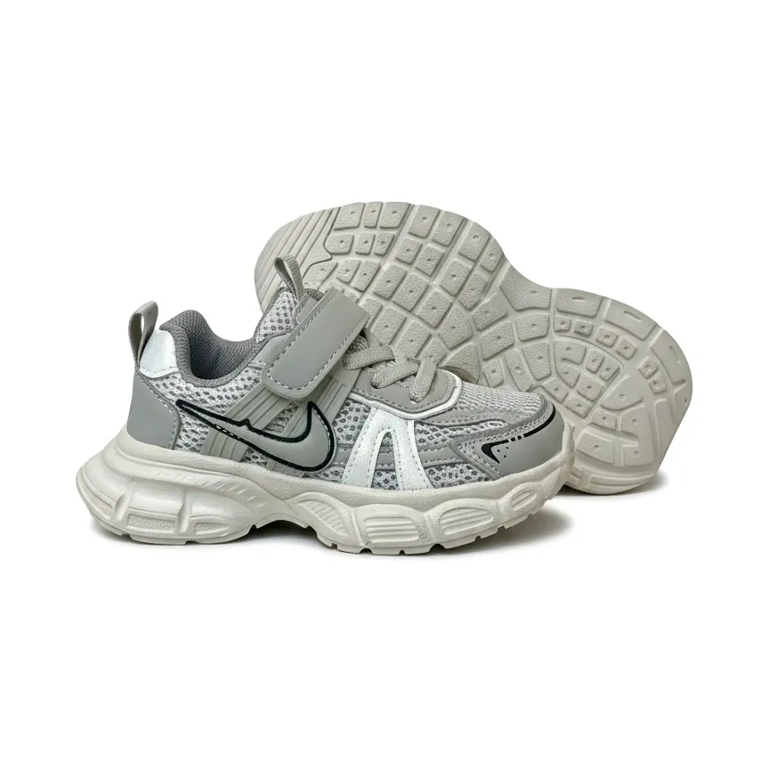 Kids Running Shoes — Breathable Mesh Lightweight Sneakers with Velcro | Grey - UrbanToes