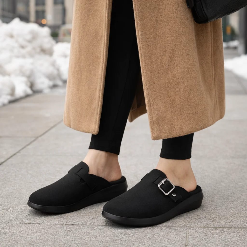 Women Comfortable Walking Mule Flats – Black - UrbanToes