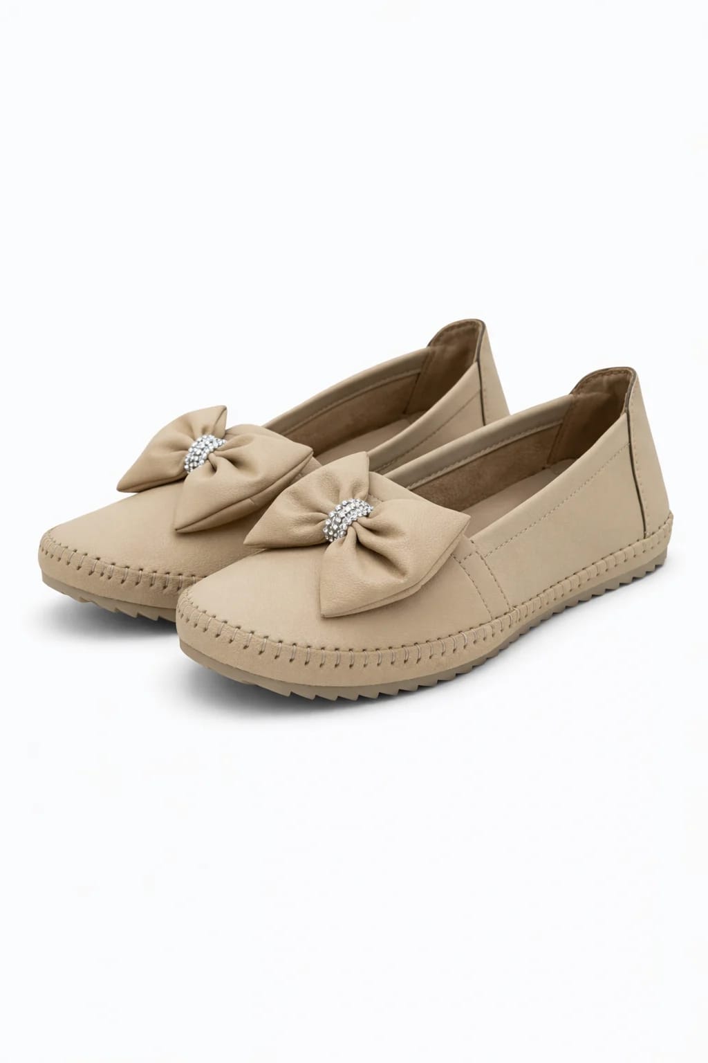 Beige Bow Stone Women Walking Flats - UrbanToes