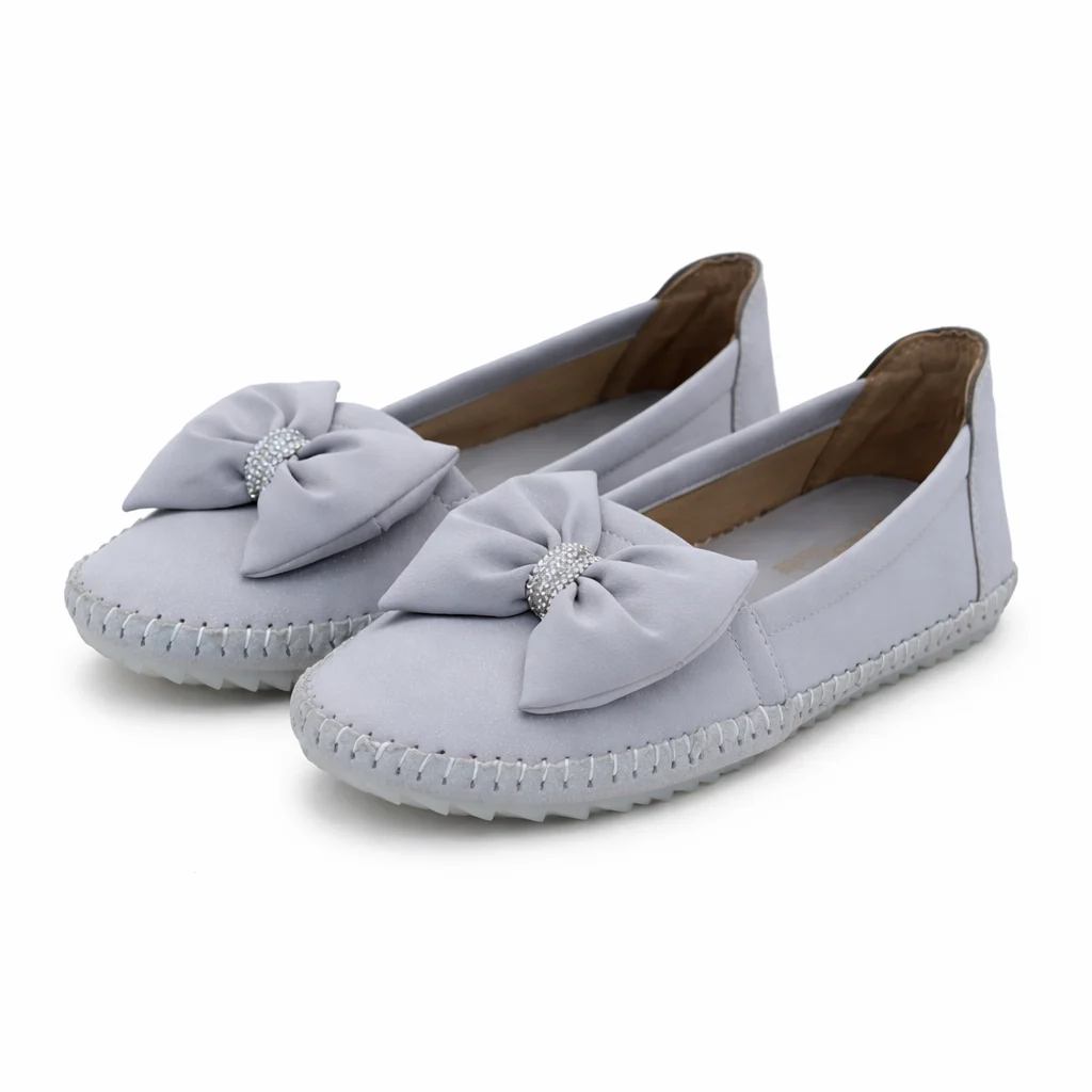 Grey Bow Stone Women Walking Flats - UrbanToes