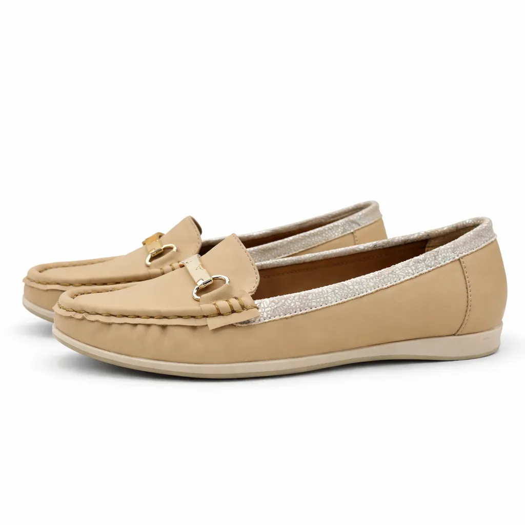 Women’s Comfortable Beige Loafers with Cushioned Sole - UrbanToes