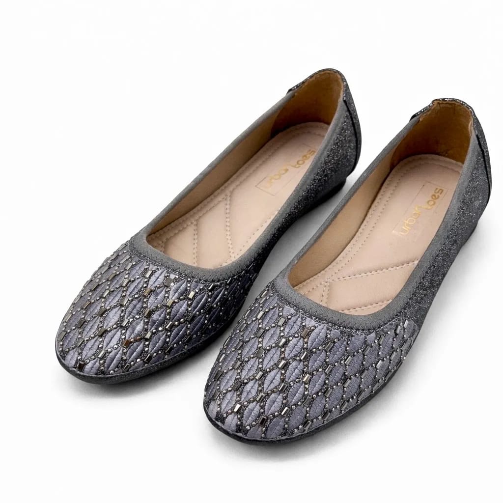 Women’s Grey Textured Ballerina Wedges with Cushioned Sole - UrbanToes