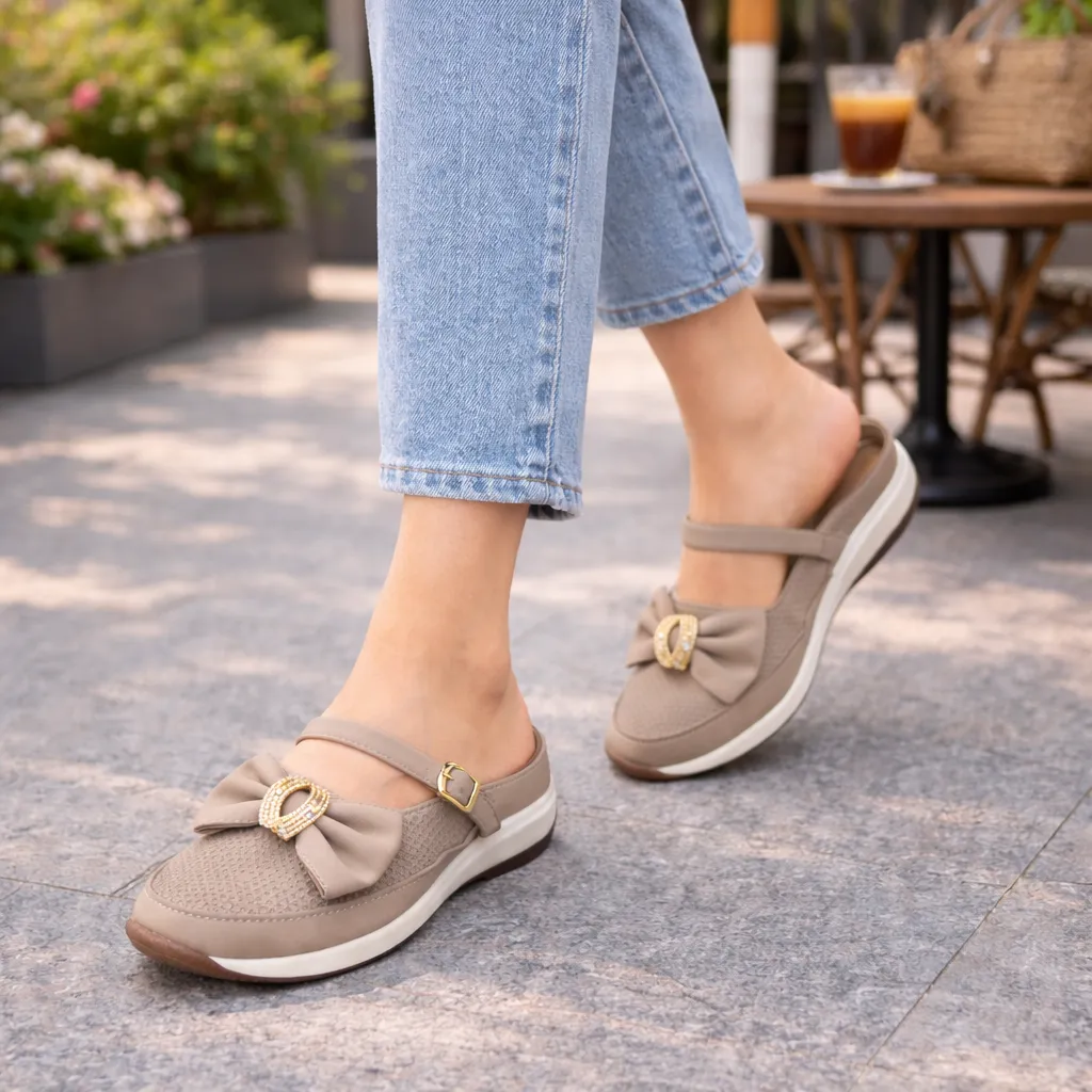Urbantoes Women’s Beige Walking Flats with Bow Detail - UrbanToes