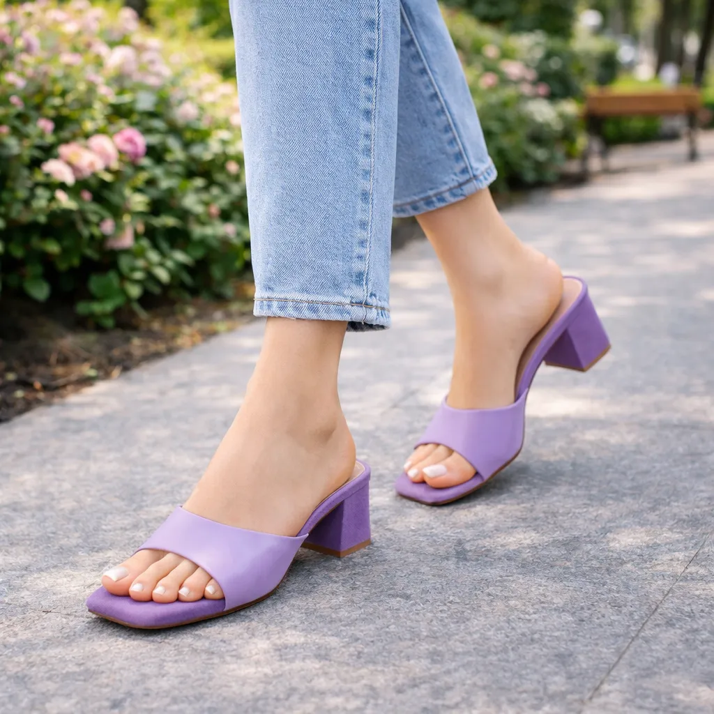 UrbanToes Womenâs Purple Block Heel Mule Sandals - UrbanToes