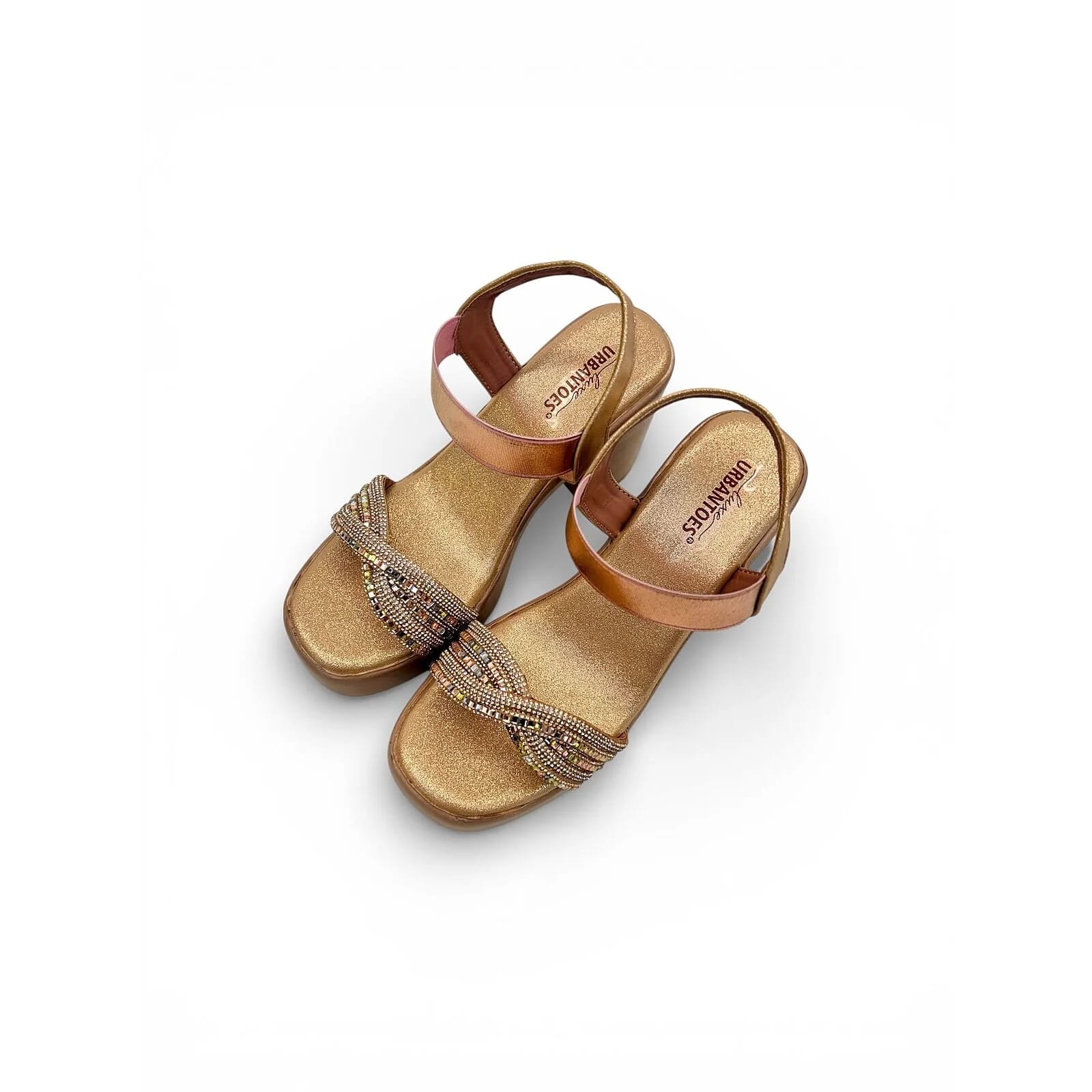 Rose Gold Platform Heels for Women β Embellished Strap Block Heel Sandals - UrbanToes