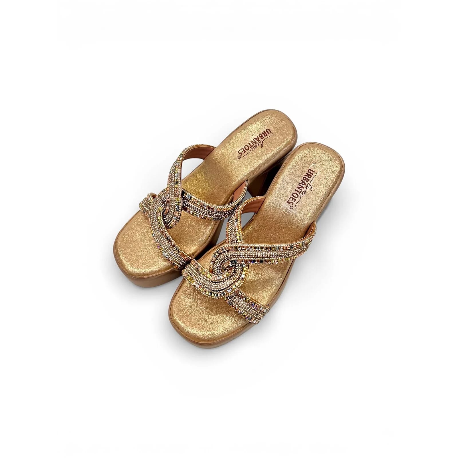 Rose Gold Platform Block Heels for Women β Multicolor Stone Party Wear Sandals - UrbanToes