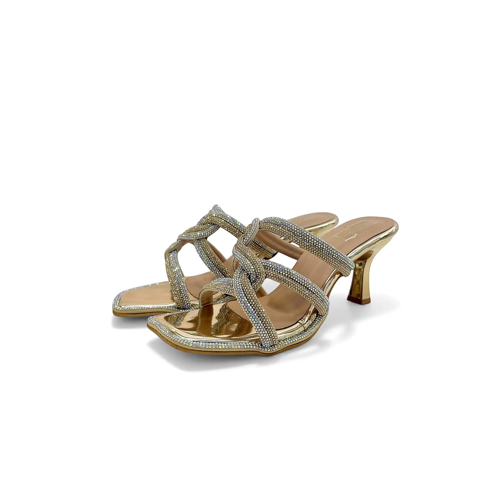 Gold Embellished Strappy Heels for Women β Crystal Knot Party Sandals - UrbanToes