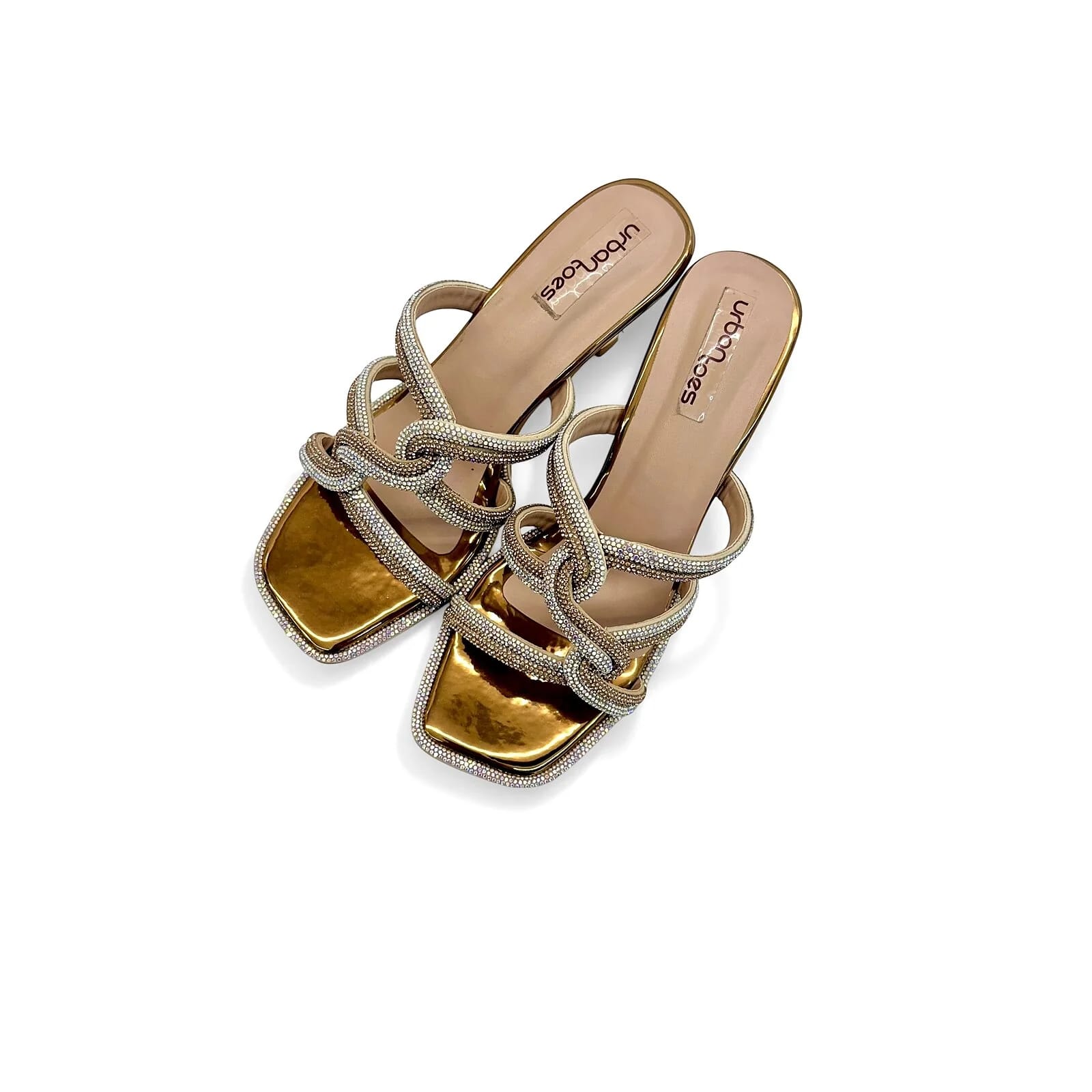 Copper Embellished Strappy Heels for Women β Crystal Knot Party Sandals - UrbanToes