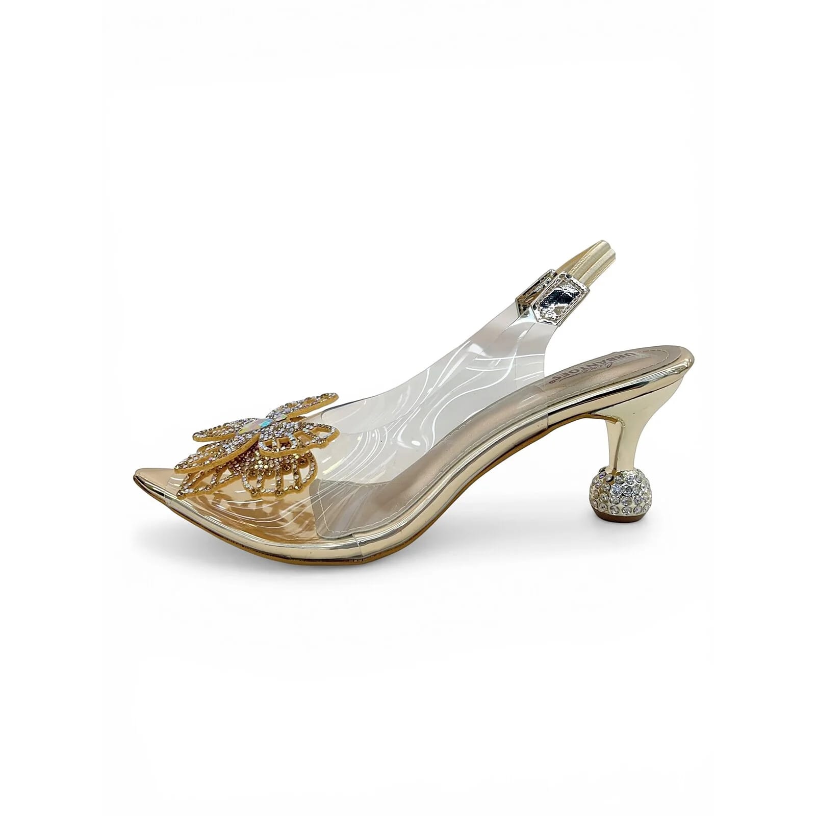 Transparent Rosegold Slingback Heels for Women β Crystal Embellished Party Sandals - UrbanToes