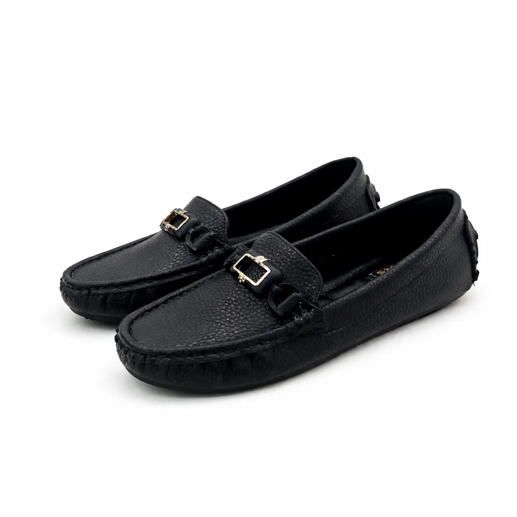 Classic Black Loafers for Women with Gold Buckle – Comfortable Everyday & Office Wear - UrbanToes