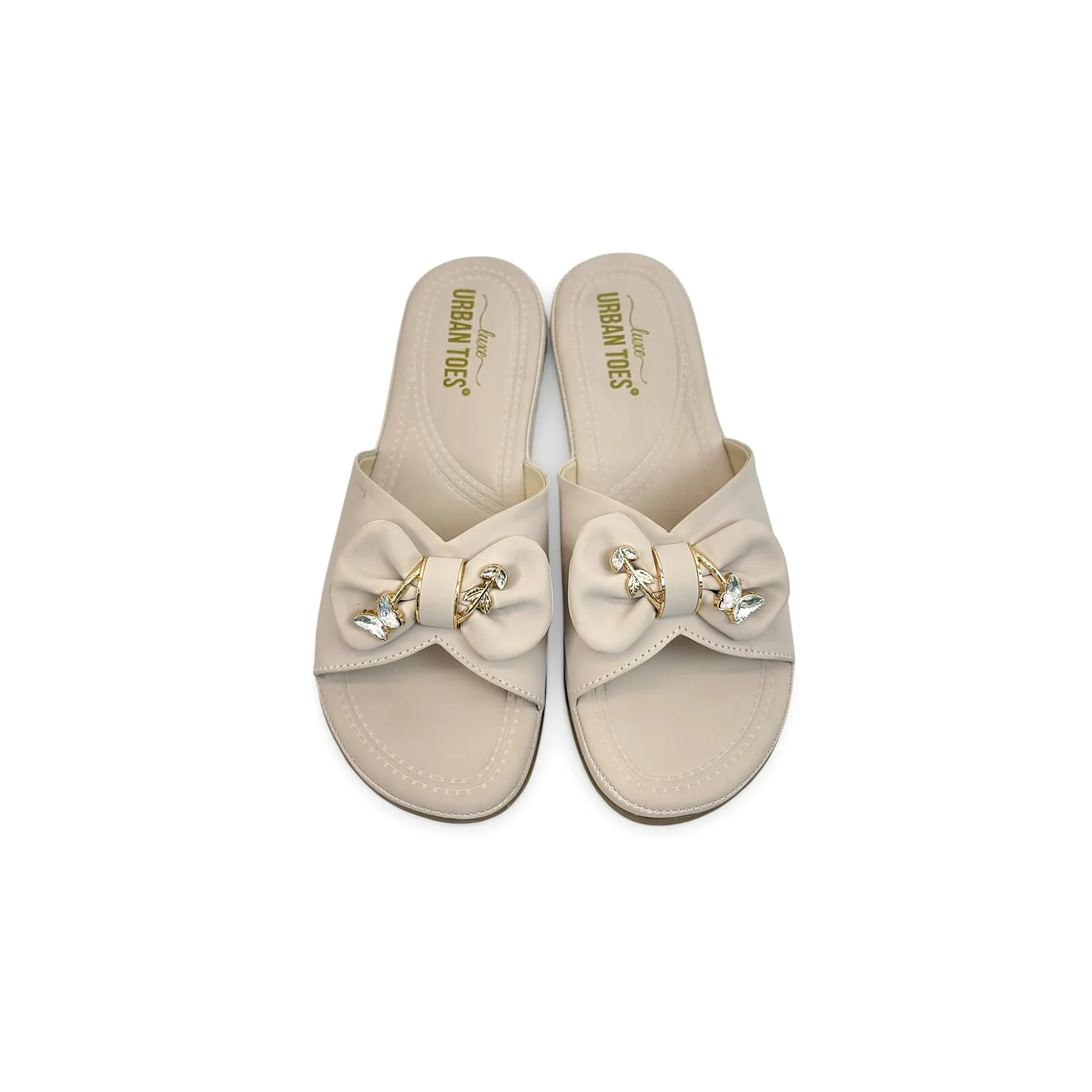Beige Bow Flat Sandals for women โ Urbantoes India - UrbanToes