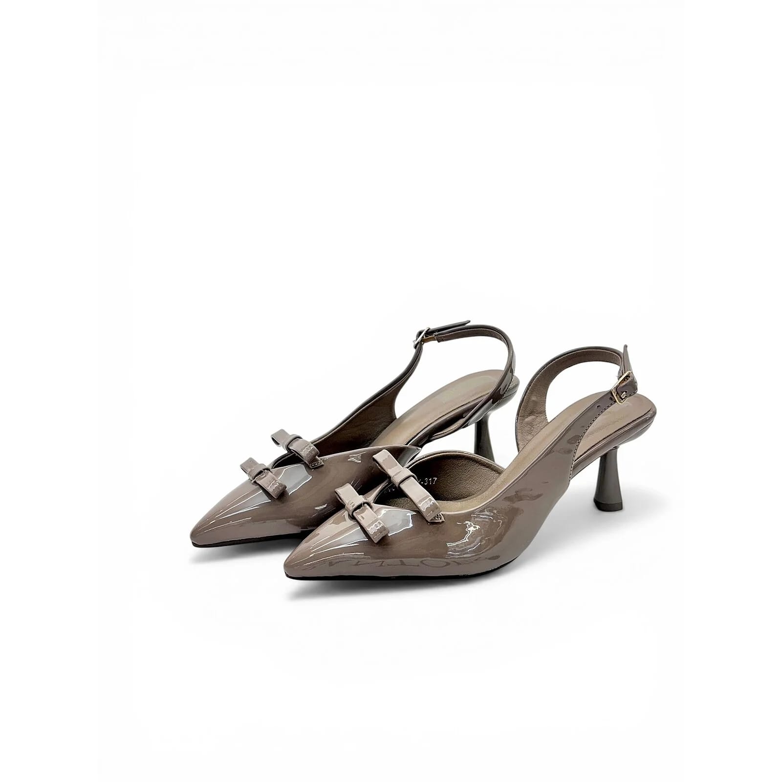 Taupe Patent Slingback Kitten Heels with Bow – Urbantoes India - UrbanToes