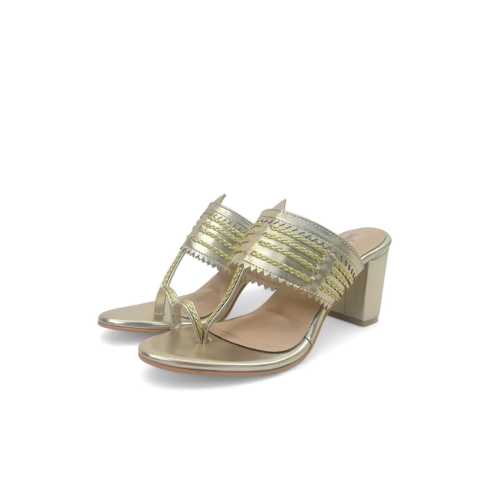 Gold Kolhapuri Block Heel Slipper for Women – Urbantoes - UrbanToes