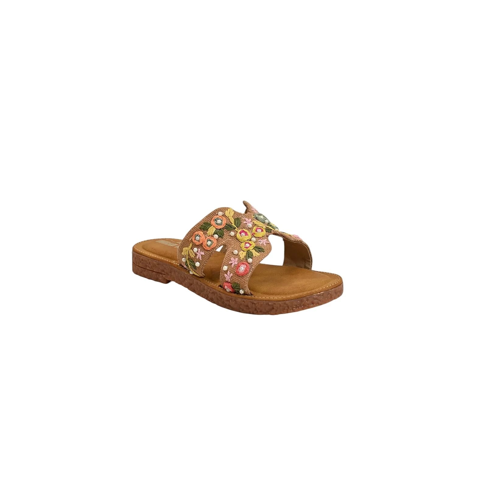 Peachย embroidered flat sandals for women - UrbanToes
