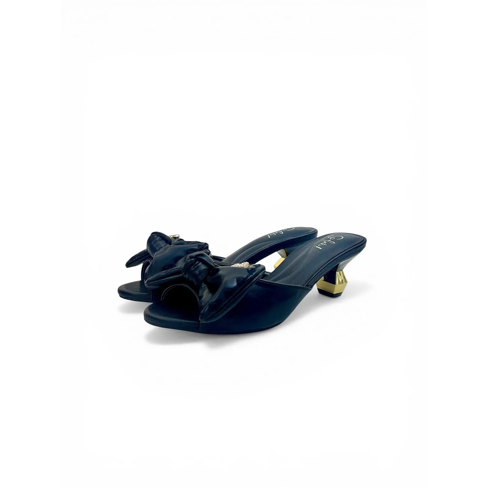 Black Bow Detail Slip-On Statement Heels for Women β Urbantoes India - UrbanToes