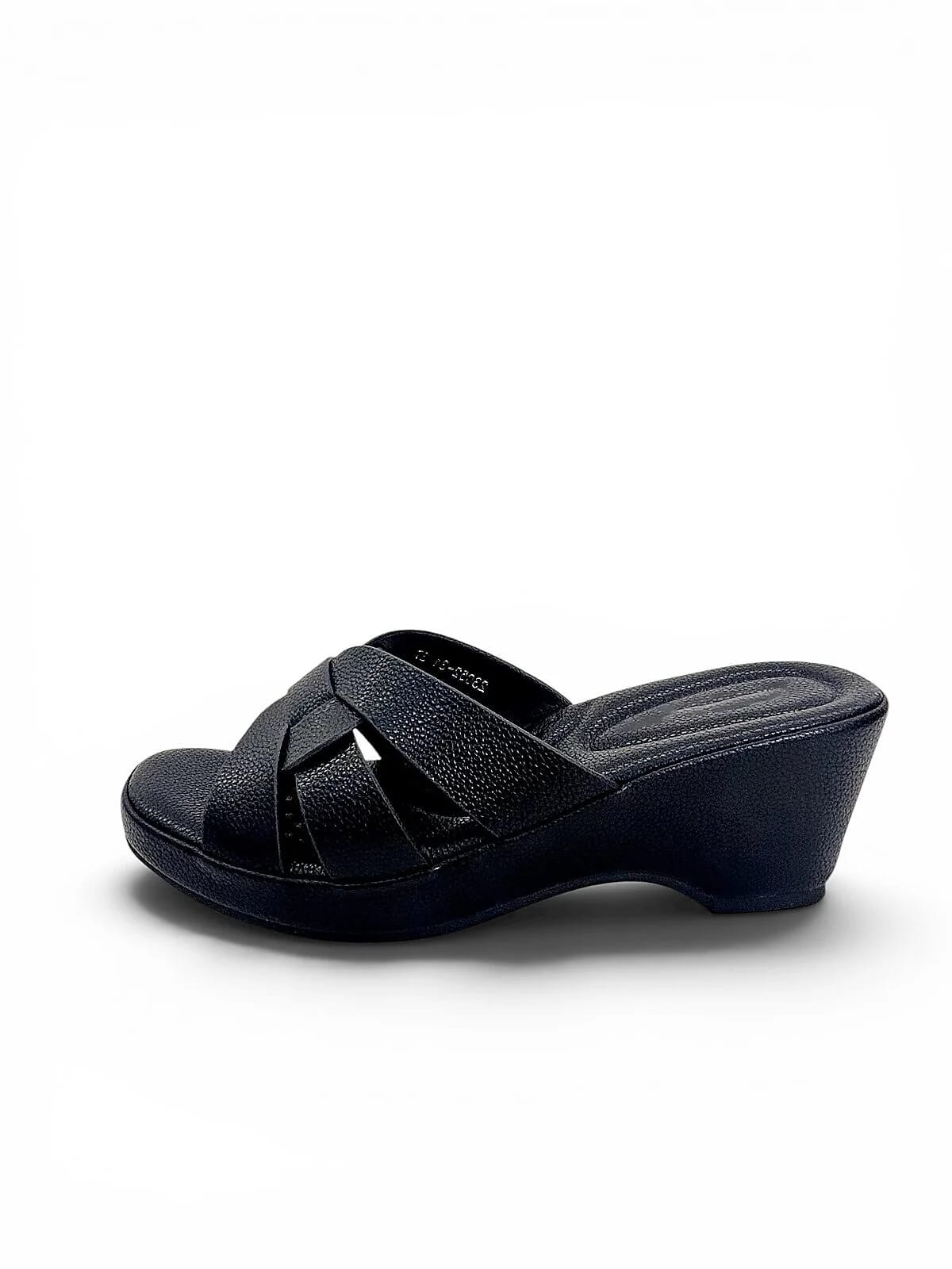 Black Wedge Slippers for Women with Cross Strap Comfort | UrbanToes - UrbanToes