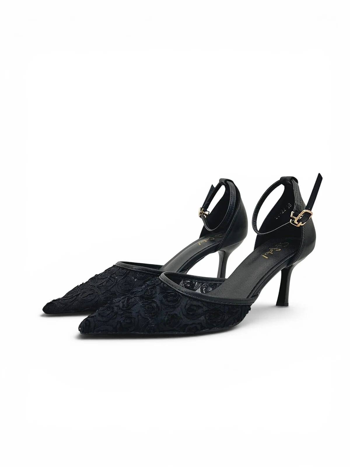 Black Floral Mesh Heels for Women-Urbantoes - UrbanToes
