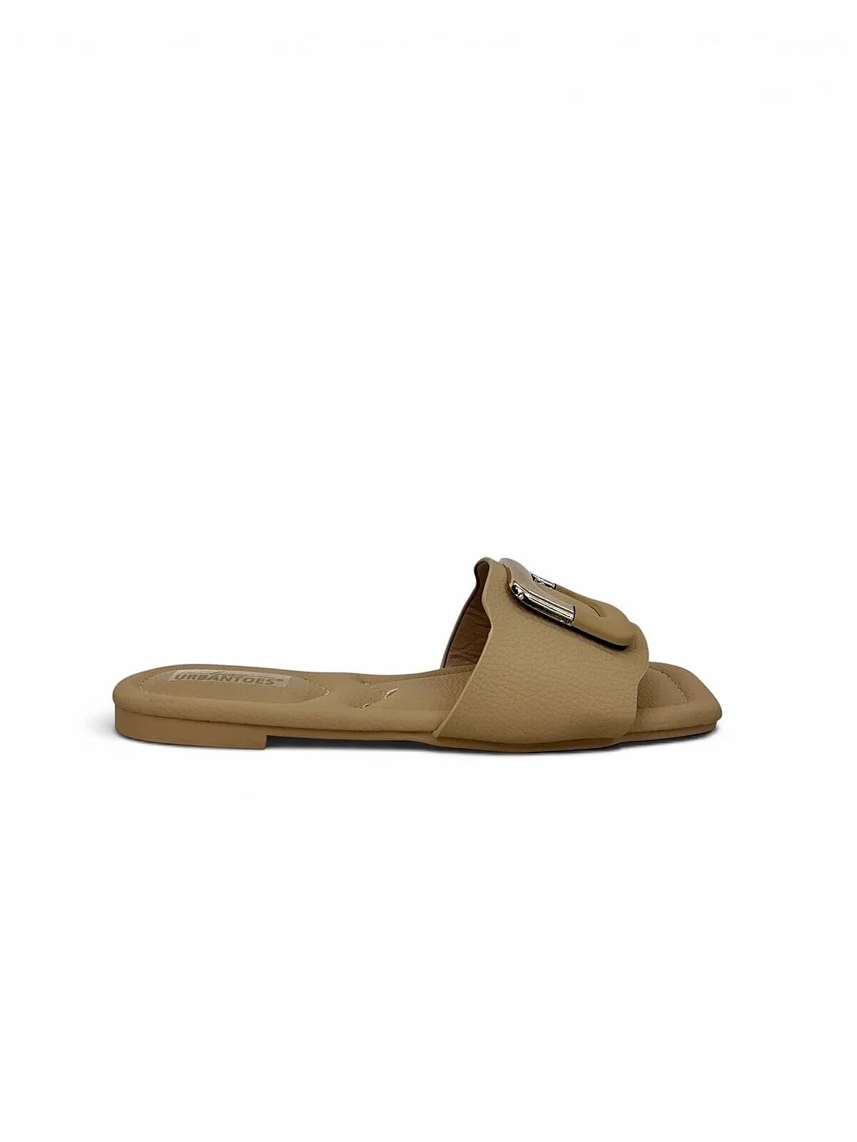 Beige Flat Sandals for Women with Gold Buckle | UrbanToes - UrbanToes