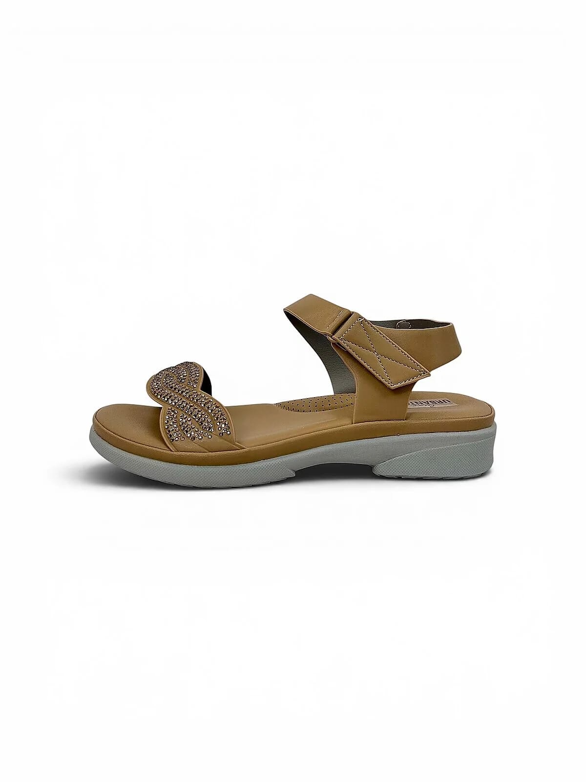 Tan Comfort Wedge Sandals for Women with Rhinestone Strap | UrbanToes - UrbanToes
