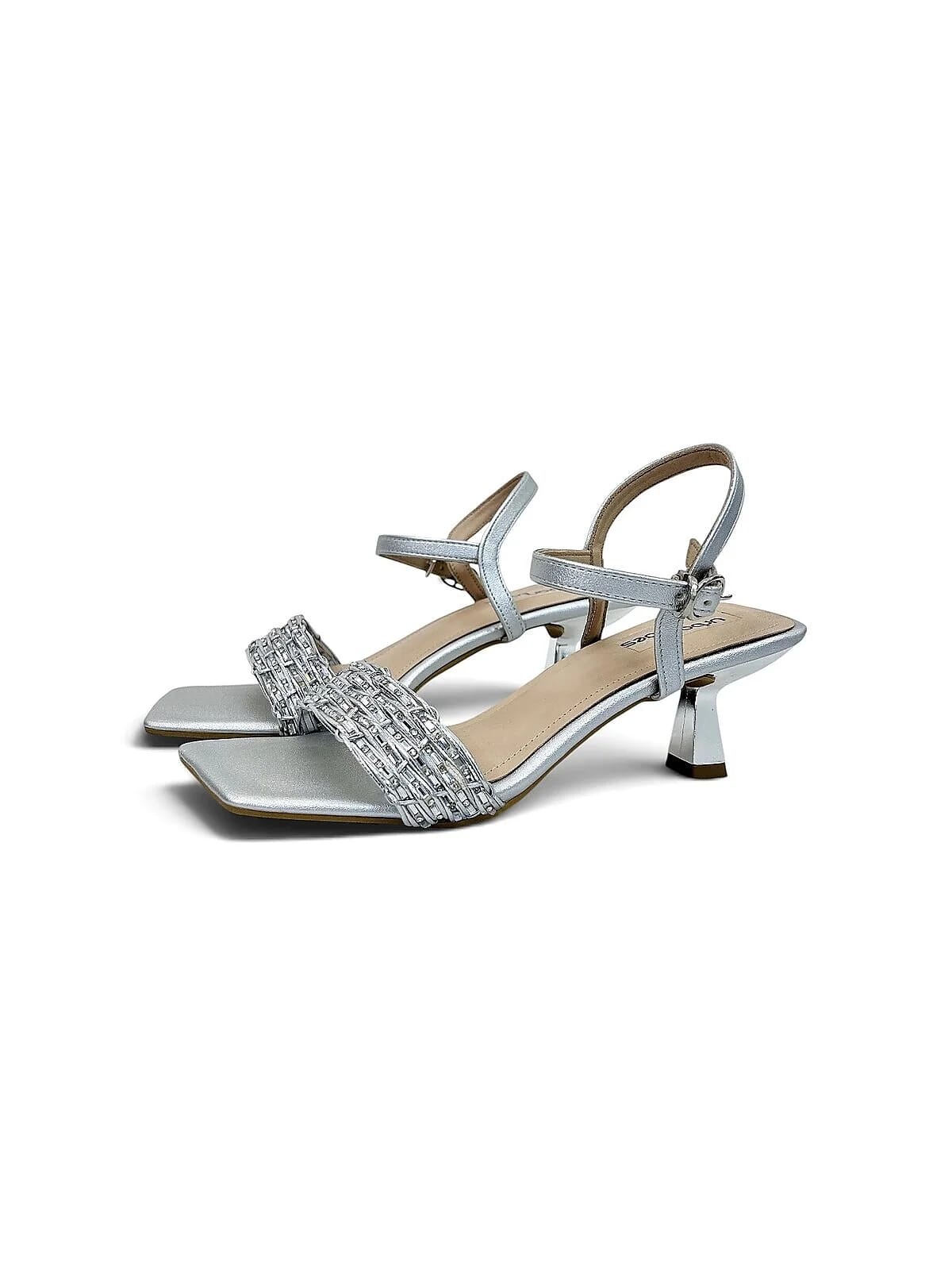 Silver Party Wear Kitten Heels for Women with Rhinestone Strap | UrbanToes - UrbanToes