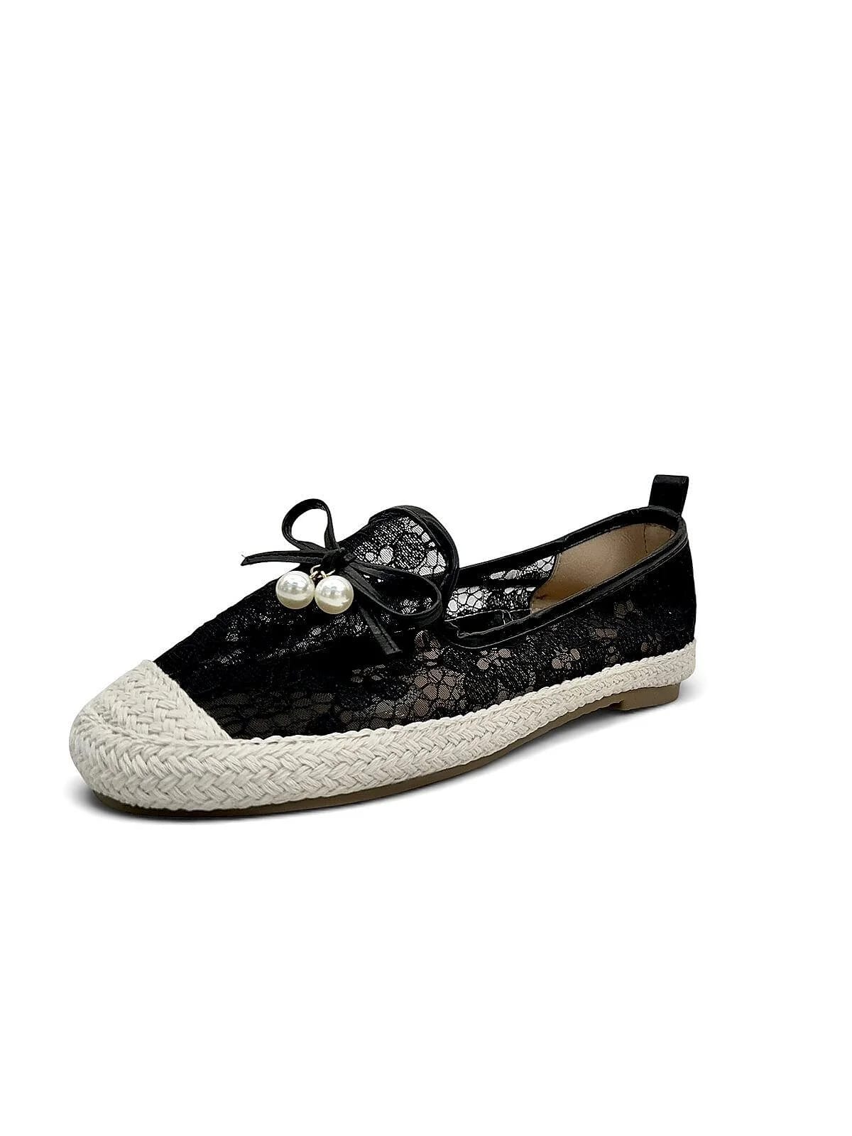 Black Lace Espadrille Flats for Women-URBANTOES - UrbanToes