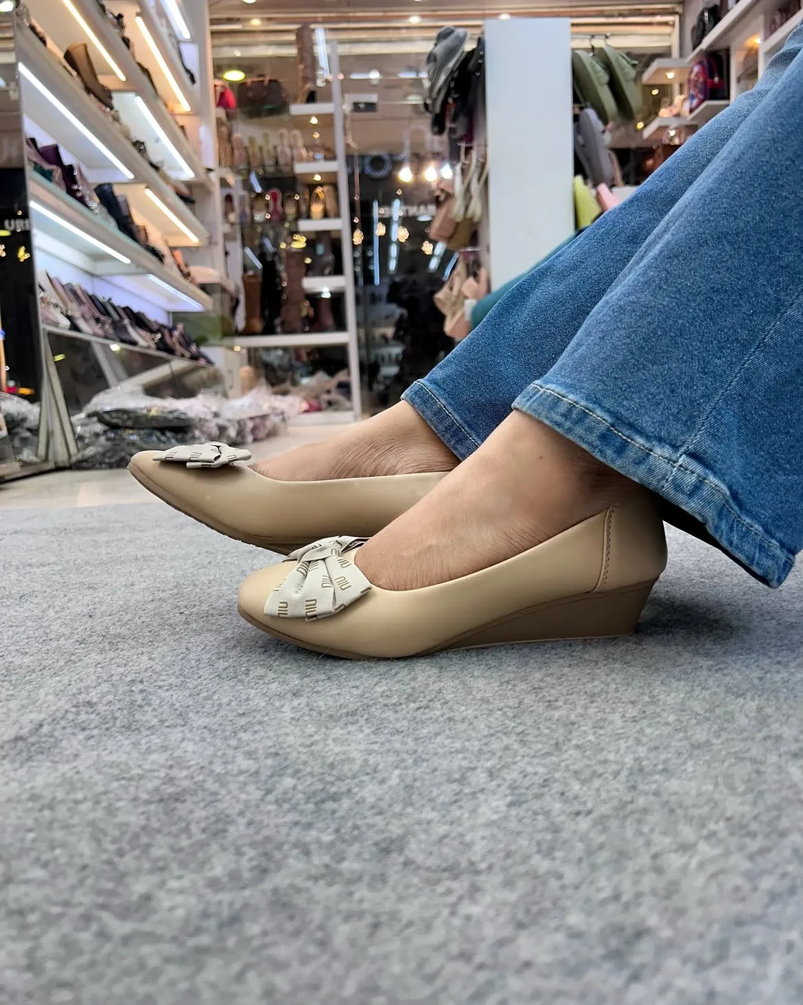 Grace Beige Wedges with Bow - UrbanToes
