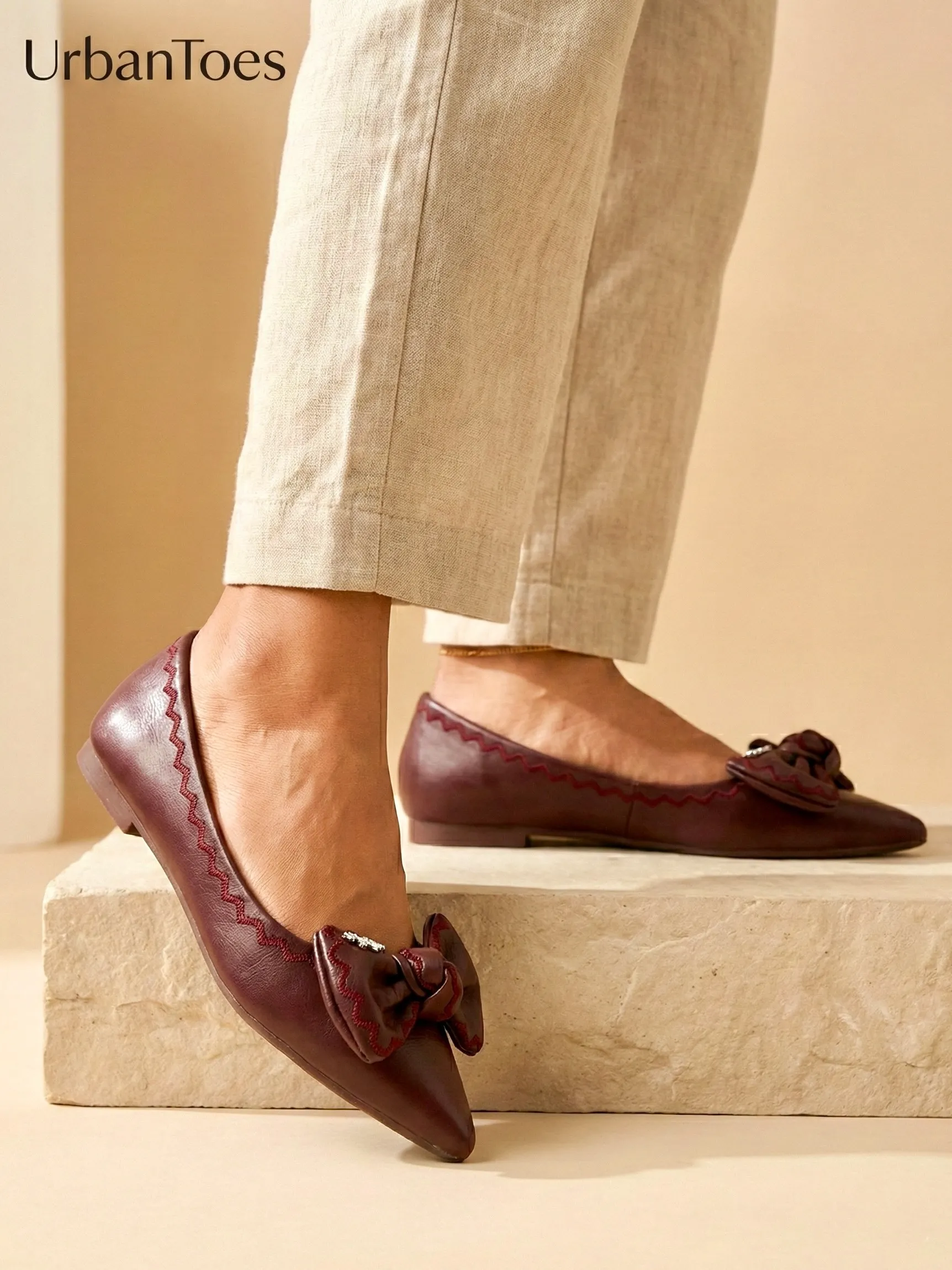 UrbanToes Elise Bow Maroon Women Flats - UrbanToes